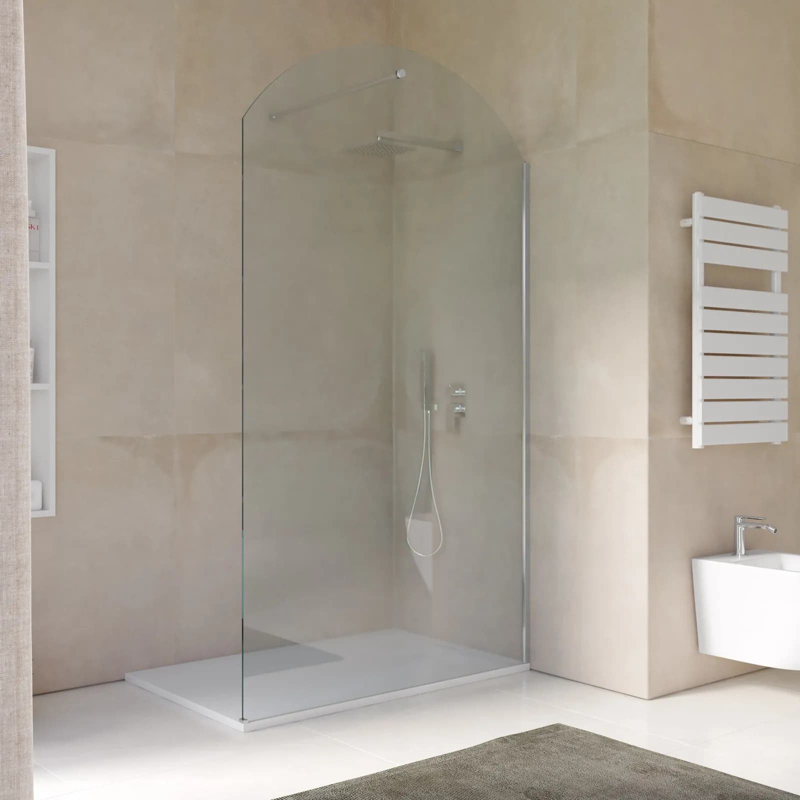 Box doccia Walk in arco 120 cm vetro anticalcare trasparente e profilo cromo 210 h - Deka