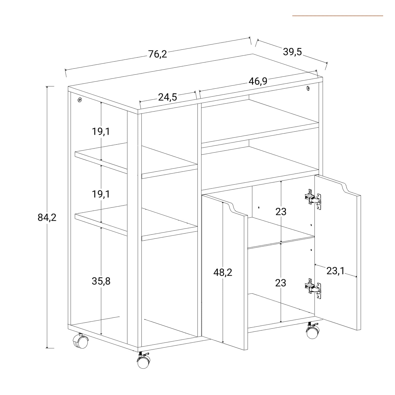 Carrello da cucina 76x85h cm bianco ed effetto rovere con 2 ante - Jarek