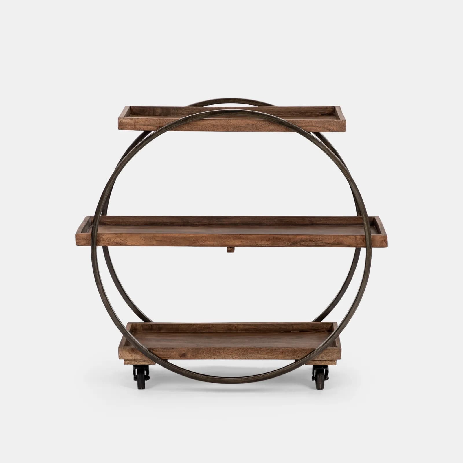 Carrello portabottiglie tondo 100x90h cm con 3 ripiani in legno - Freia Acacia