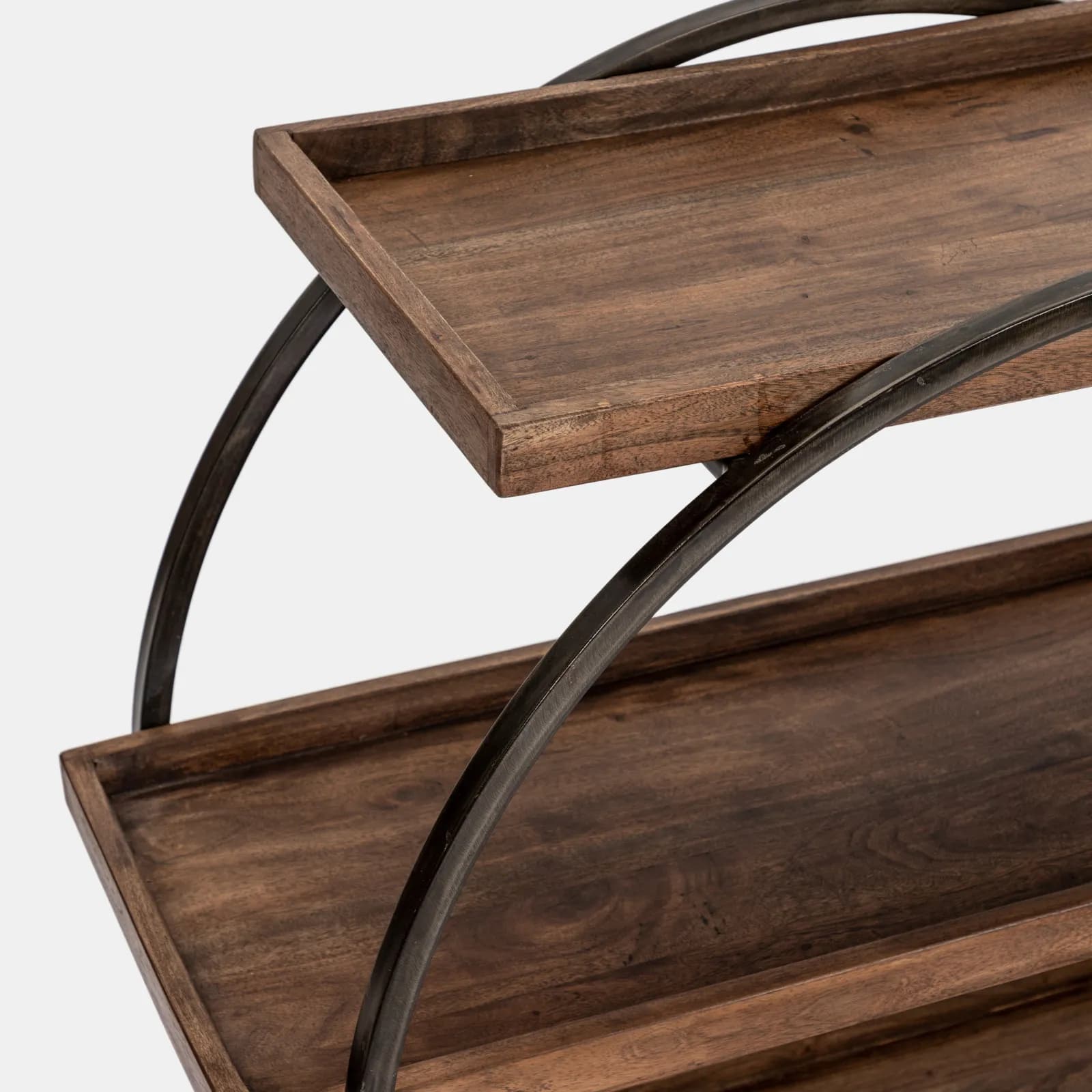 Carrello portabottiglie tondo 100x90h cm con 3 ripiani in legno - Freia Acacia
