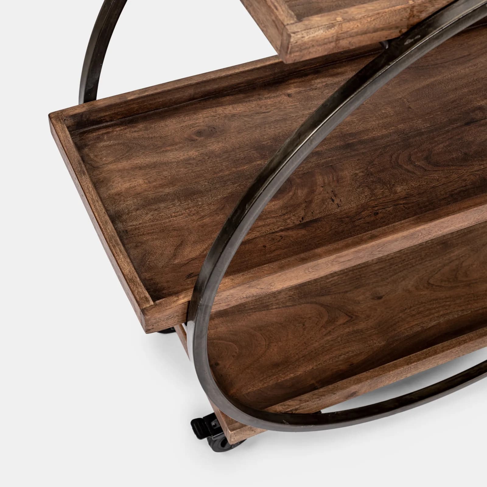Carrello portabottiglie tondo 100x90h cm con 3 ripiani in legno - Freia Acacia