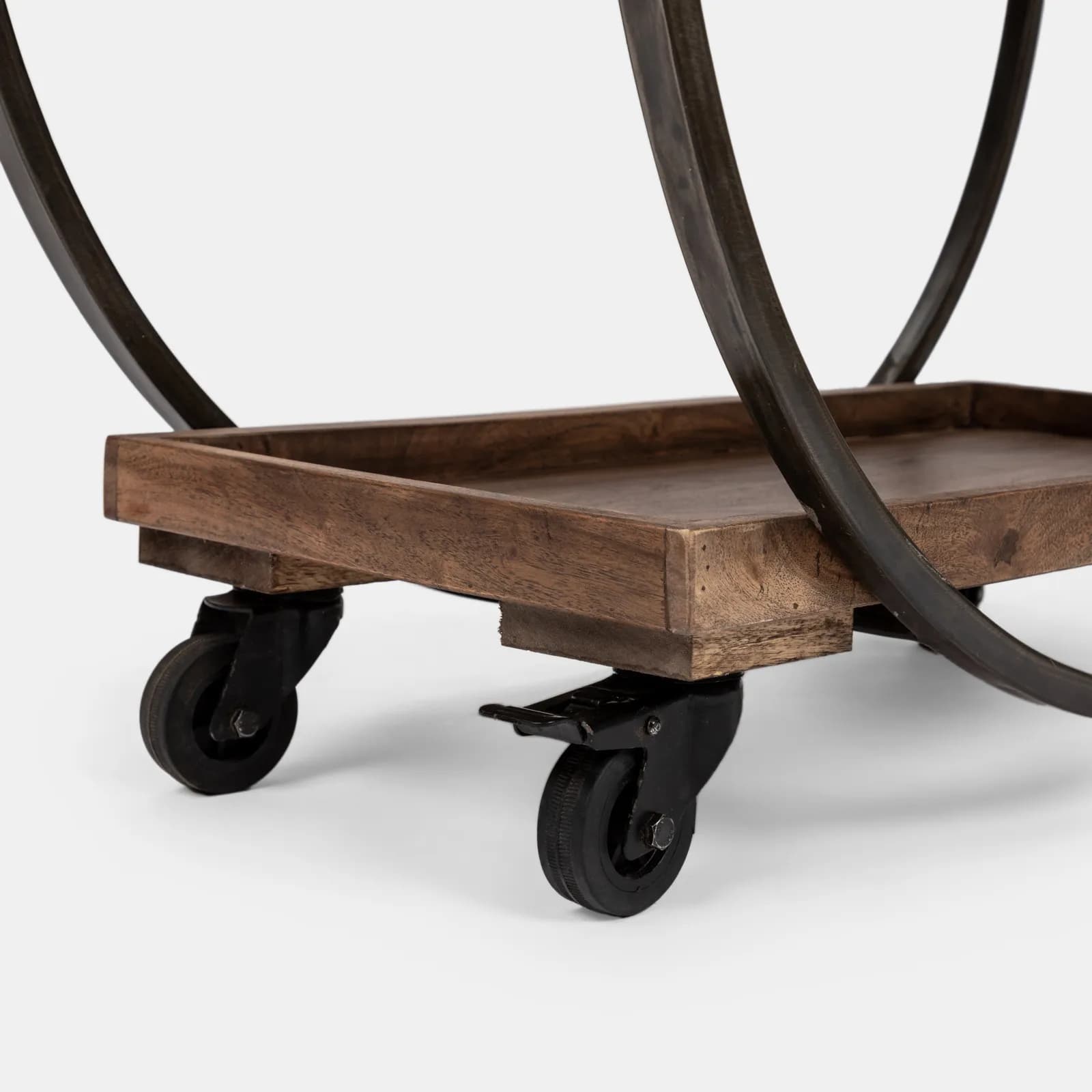 Carrello portabottiglie tondo 100x90h cm con 3 ripiani in legno - Freia Acacia