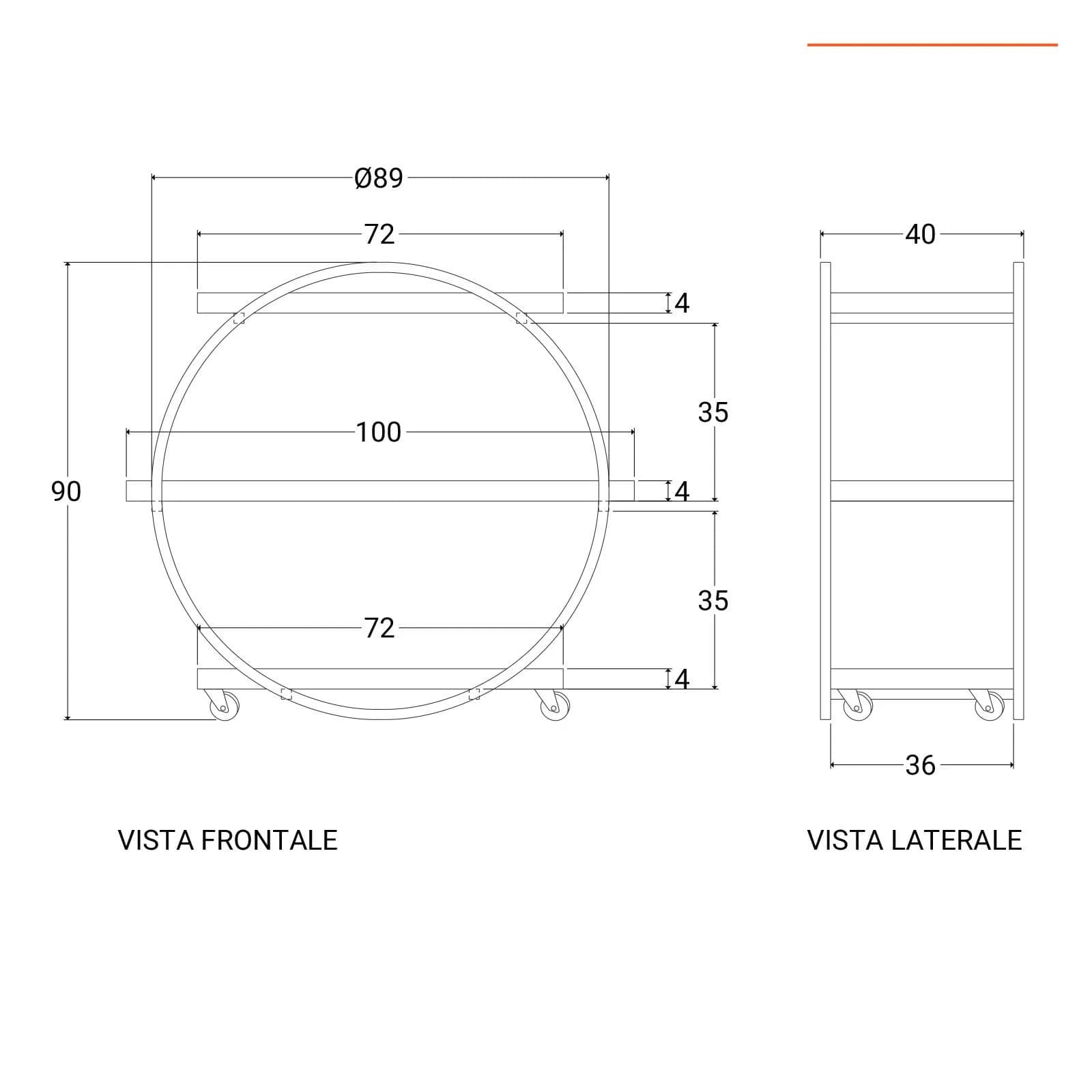 Carrello portabottiglie tondo 100x90h cm con 3 ripiani in legno - Freia Acacia