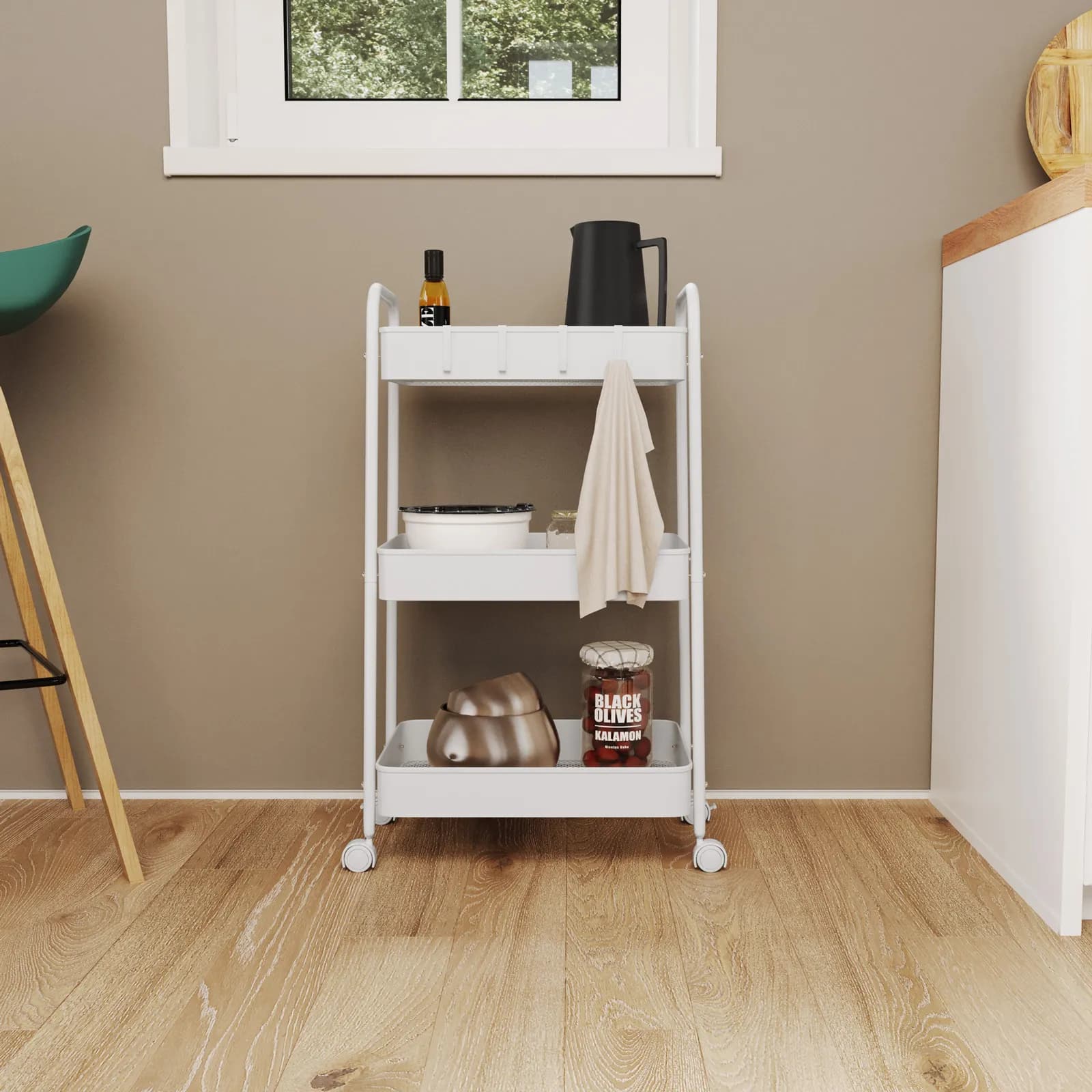 Carrello portavivande in acciaio bianco con 3 ripiani - Sayl