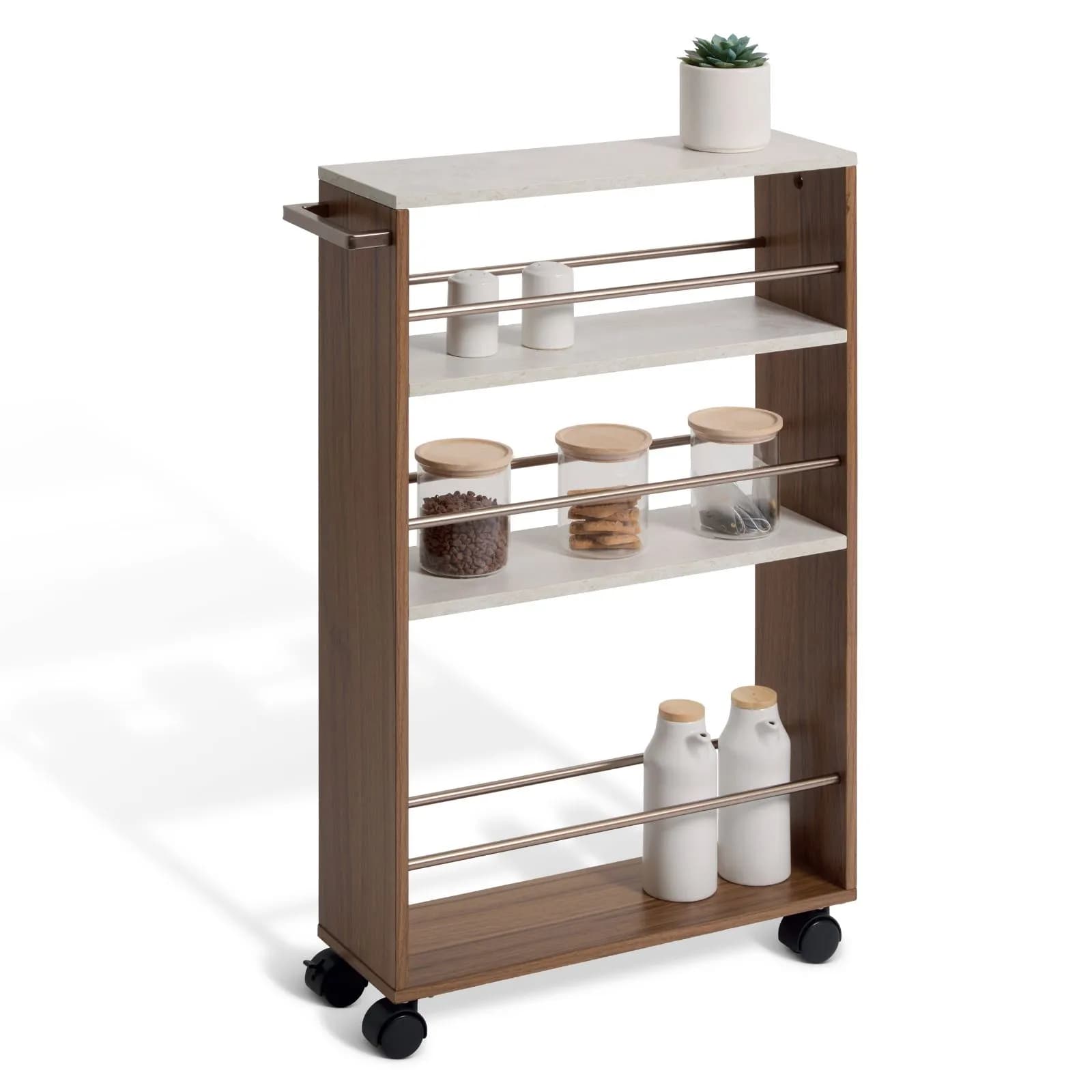 Carrello salvaspazio 15x78h cm effetto marmo e legno - Raiden