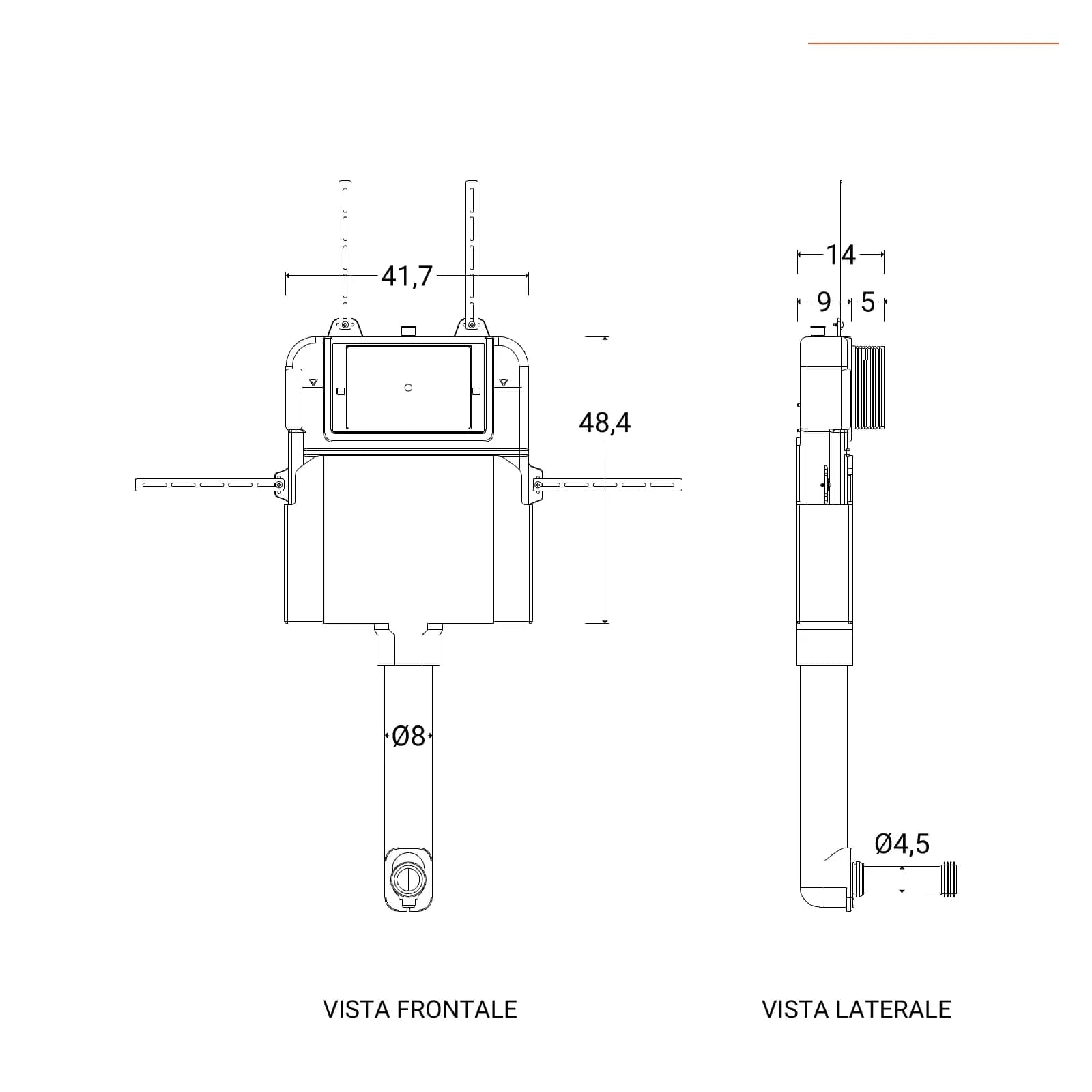 Cassetta di scarico ad incasso 9 cm per wc filomuro - Sebira