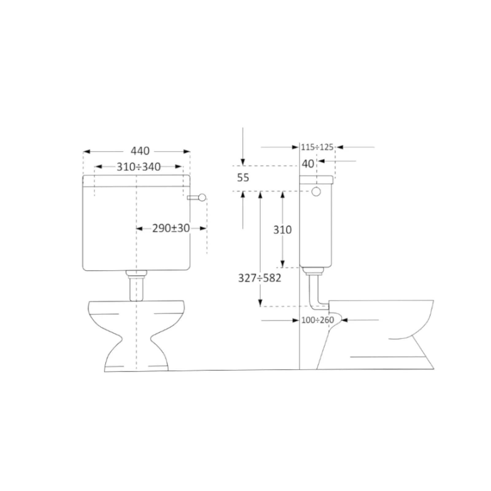 Cassetta WC con pulsante start/stop - Pratika