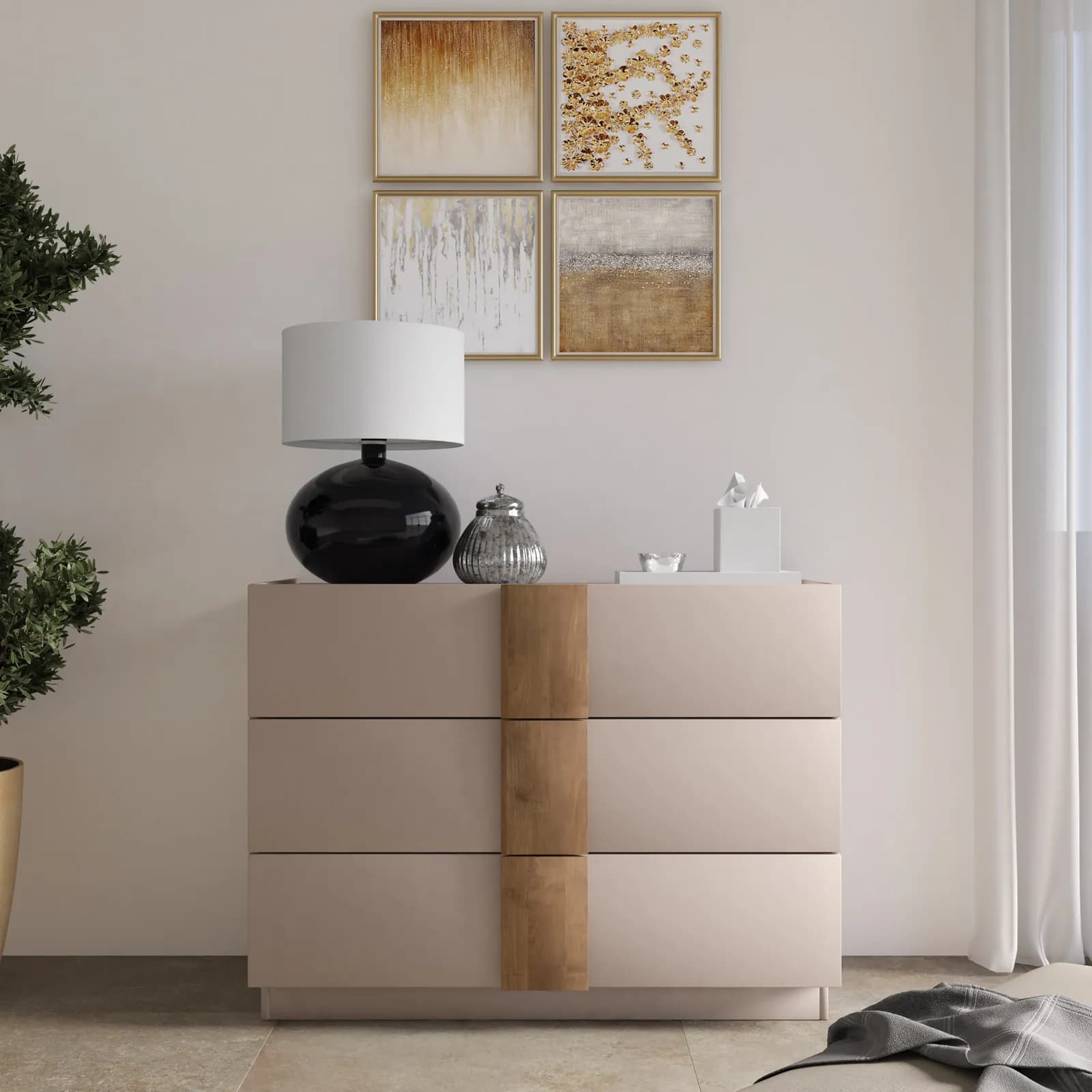 Cassettiera 110x83h cm con 3 cassetti soft close cashmere e mercure - Jessie