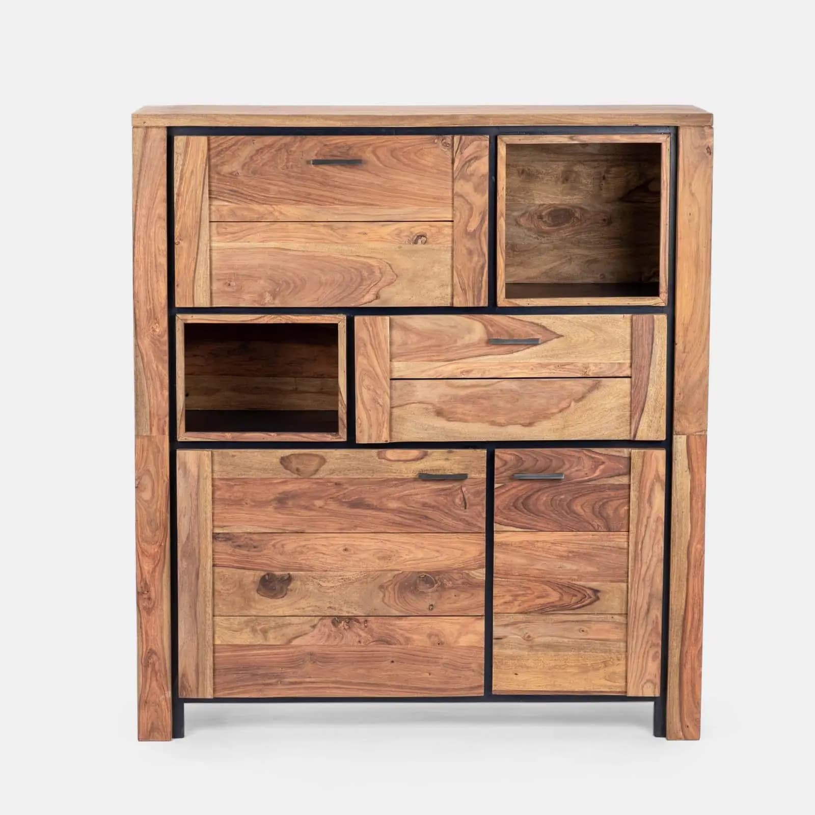 Credenza 135x150h cm in legno di acacia e metallo - Freia Acacia