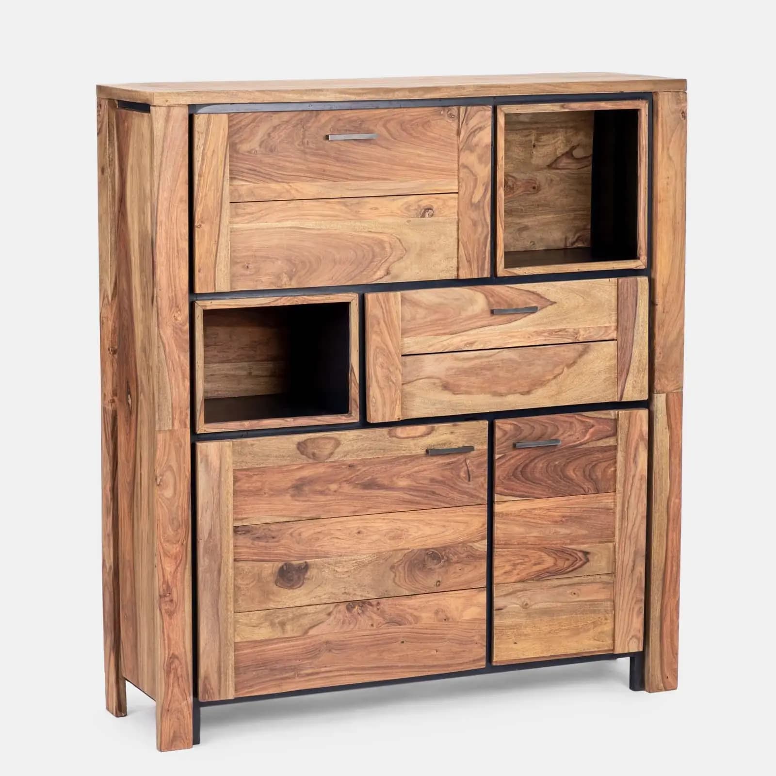 Credenza 135x150h cm in legno di acacia e metallo - Freia Acacia