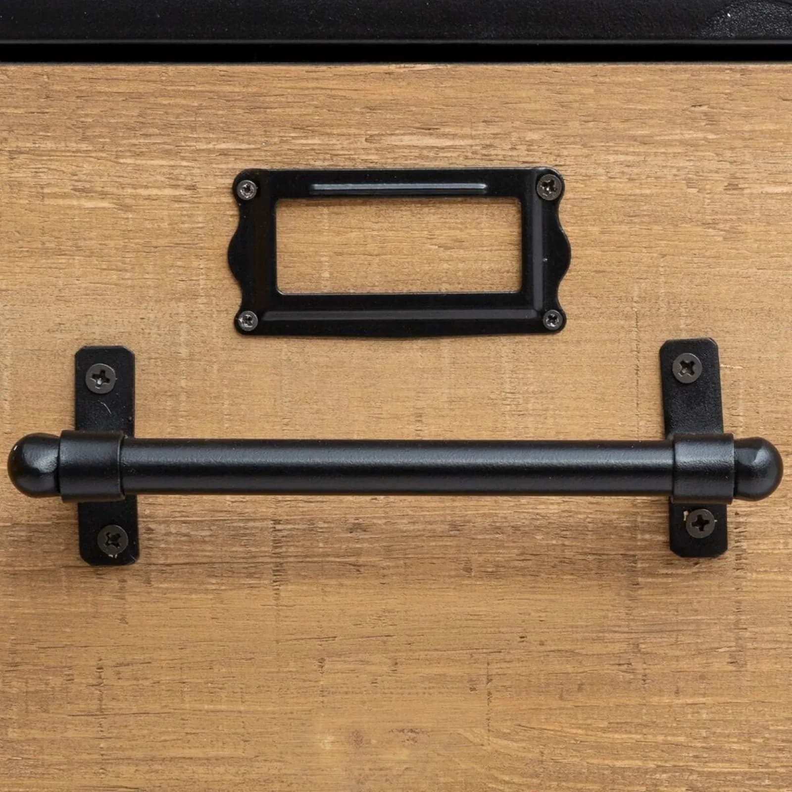 Cassettiera 42x87h cm in metallo nero con 5 cassetti in legno naturale - Manon