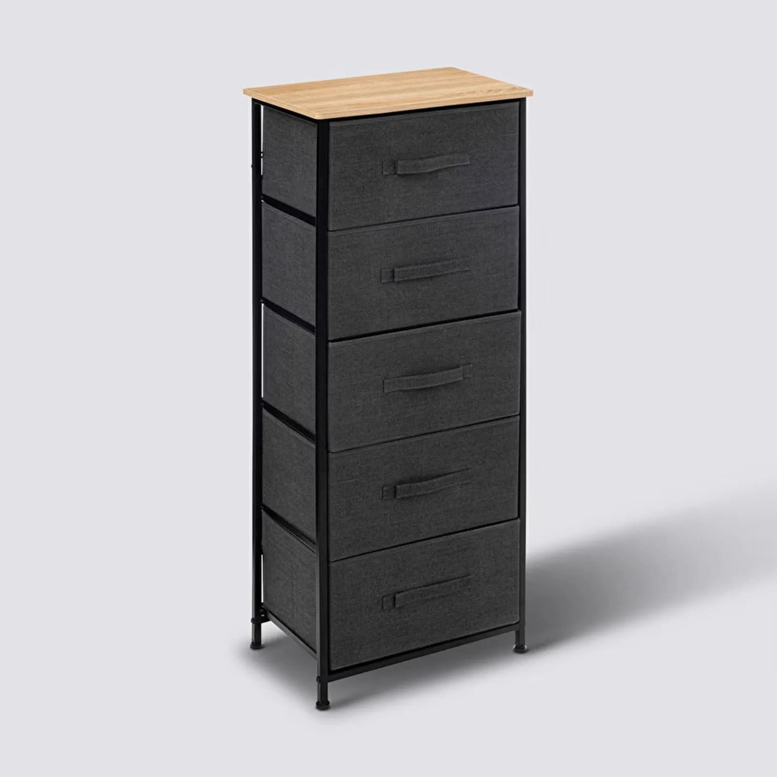 Cassettiera 45x114h cm in acciaio nero e legno con 5 cassetti in tessuto - Texty