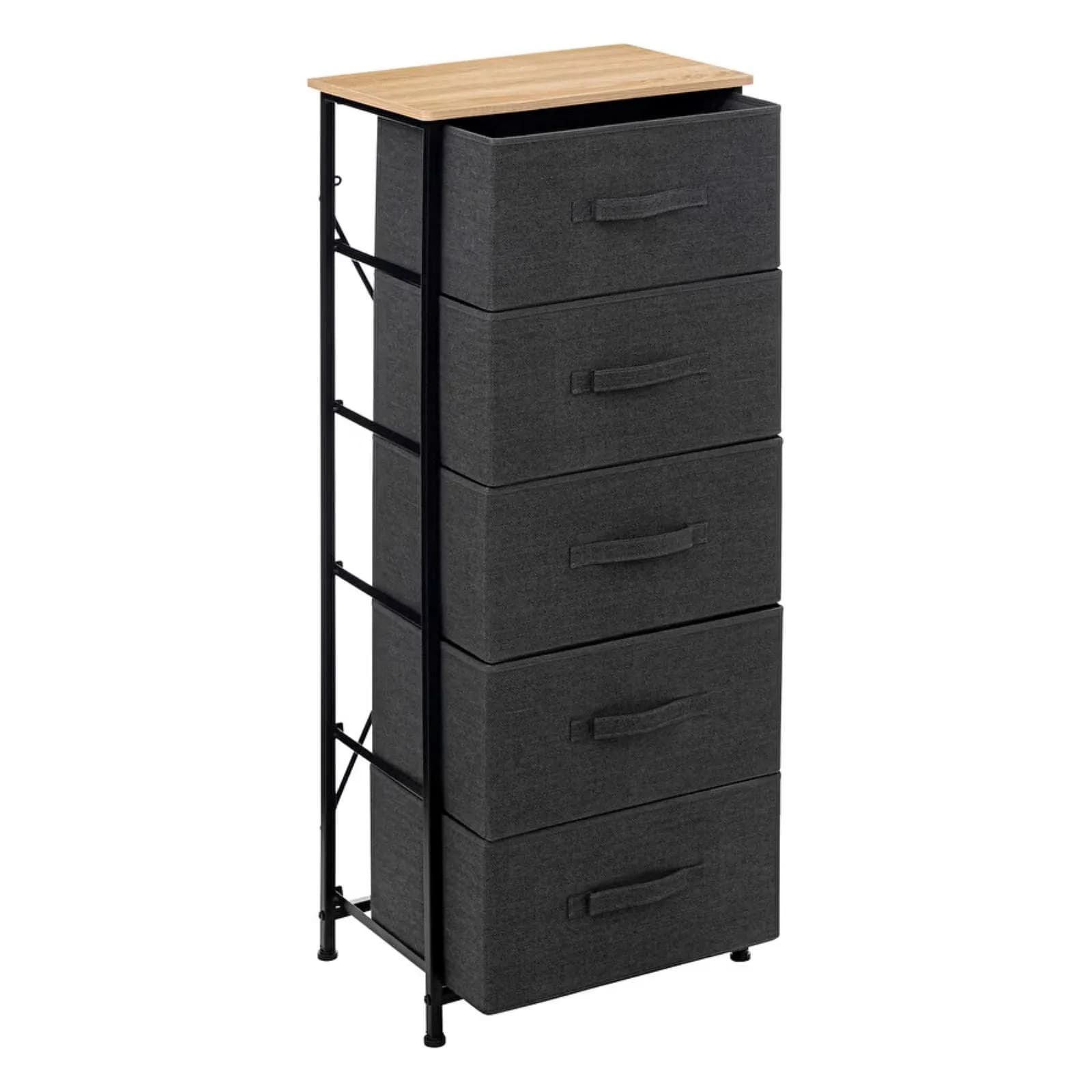 Cassettiera 45x114h cm in acciaio nero e legno con 5 cassetti in tessuto - Texty