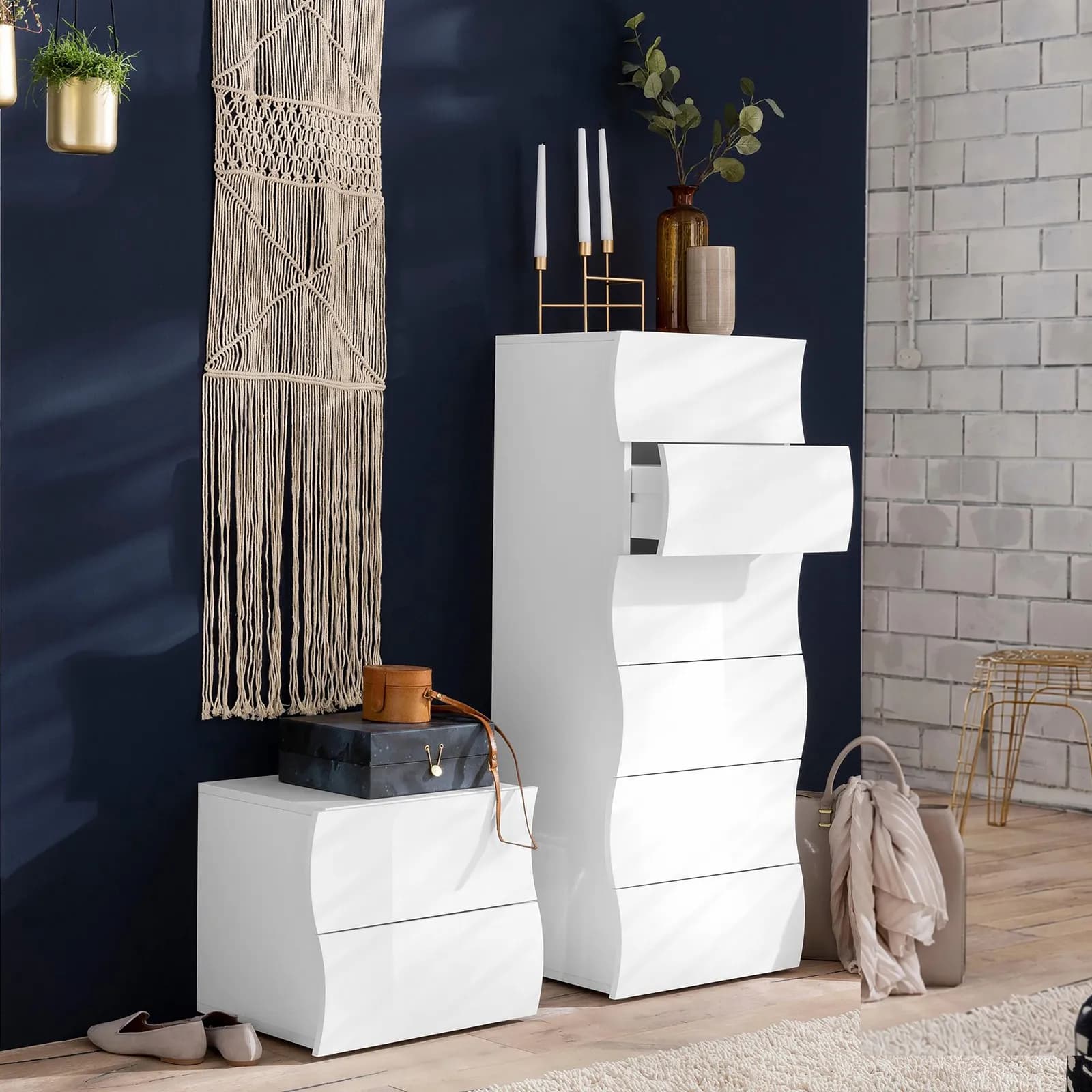 Settimino 42x121h cm con 6 cassetti bianco lucido - Moss