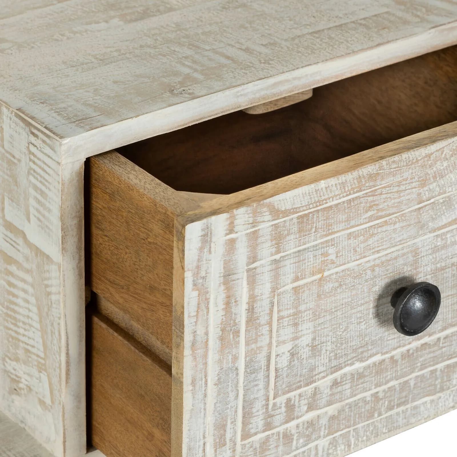Cassettiera 50x123h cm in legno di mango bianco con 6 cassetti intagliati a mano - Osaka