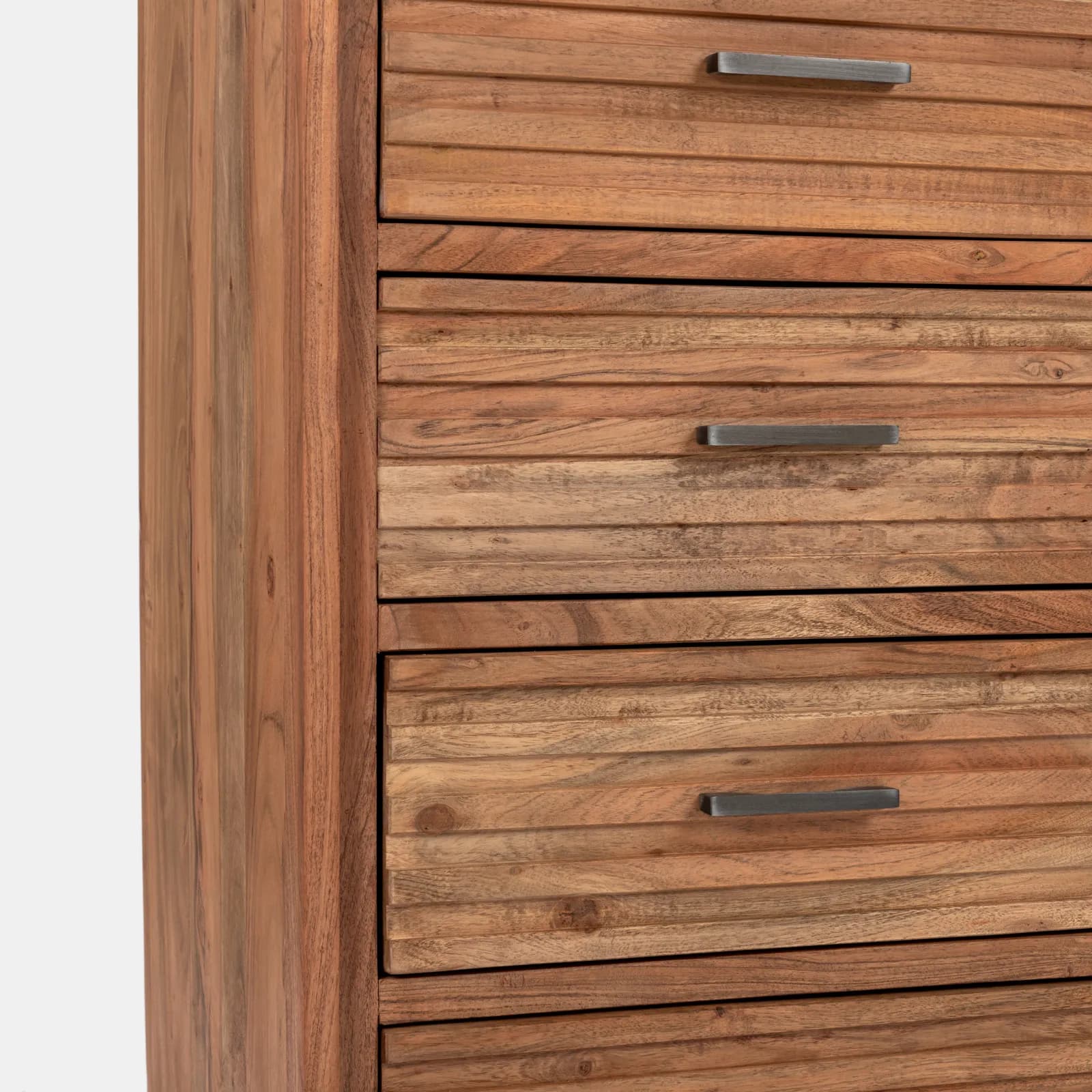 Cassettiera 58x43 cm in legno di acacia con 5 cassetti effetto cannettato - Freia Stone