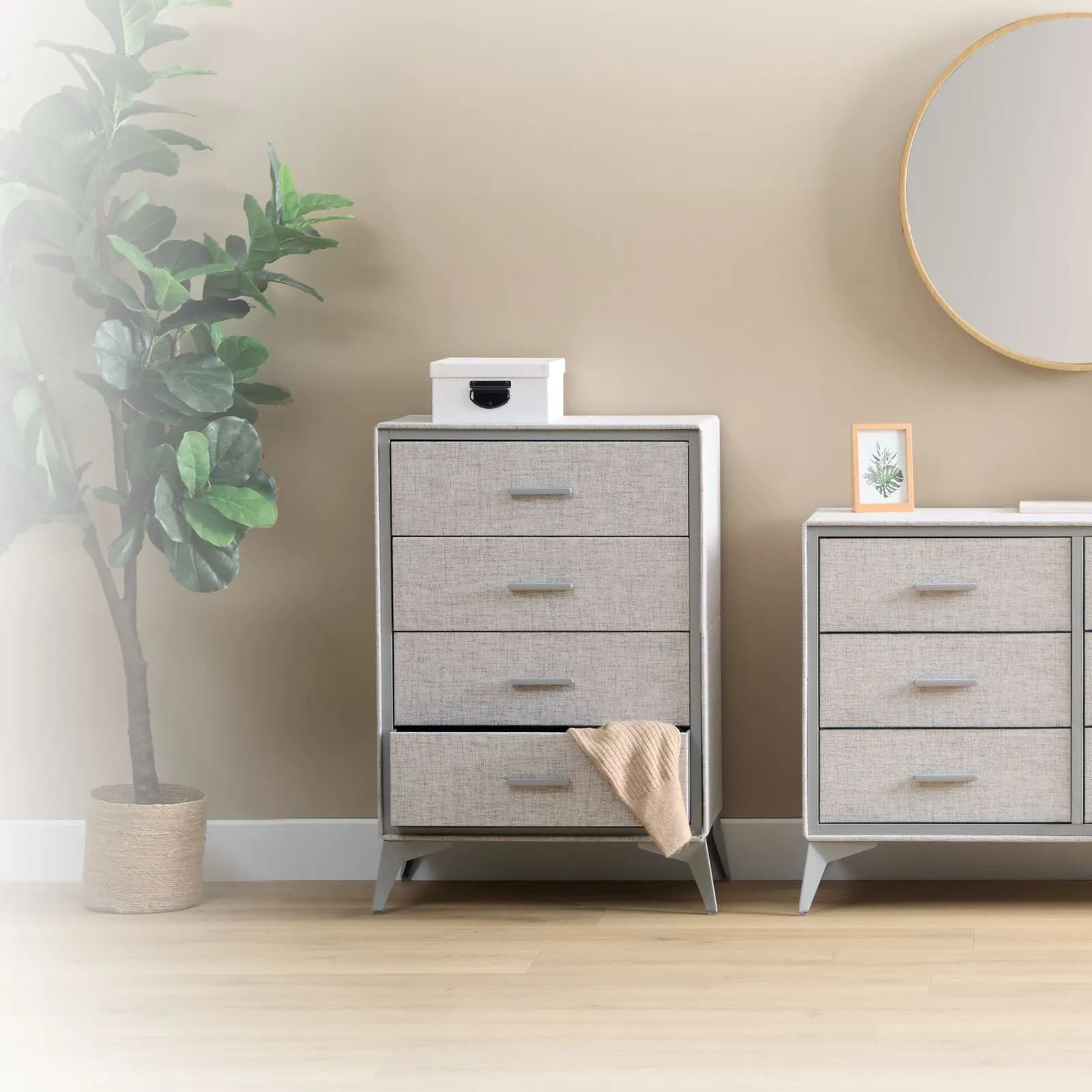 Cassettiera 64x91h cm in acciaio e tessuto grigio con 5 cassetti - Ignite