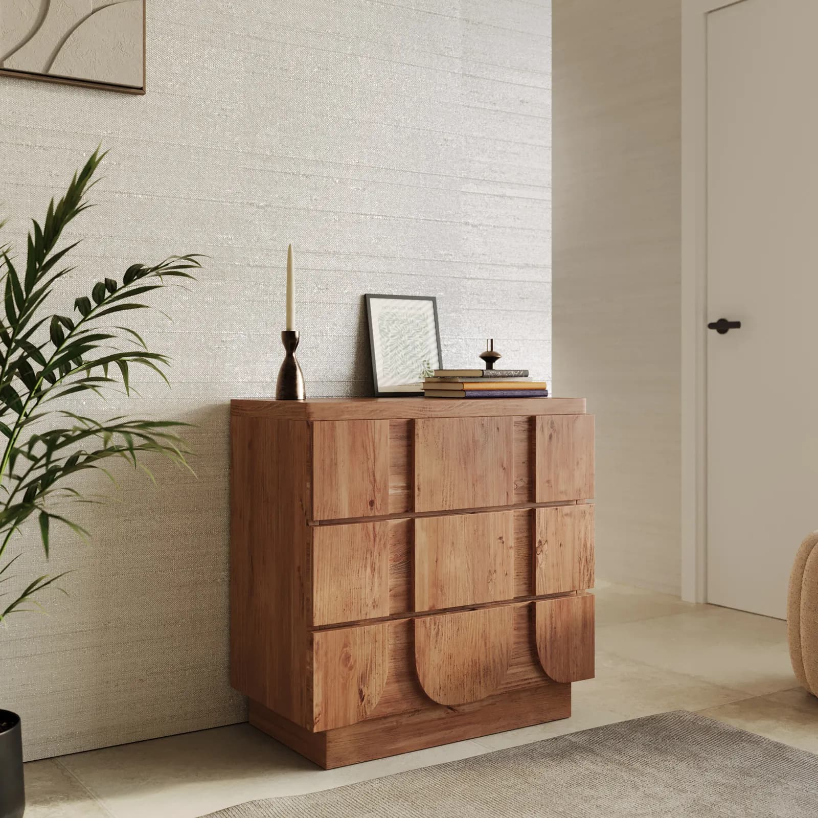 Cassettiera 75x75h cm in legno di acacia naturale con 3 cassetti - Artemide