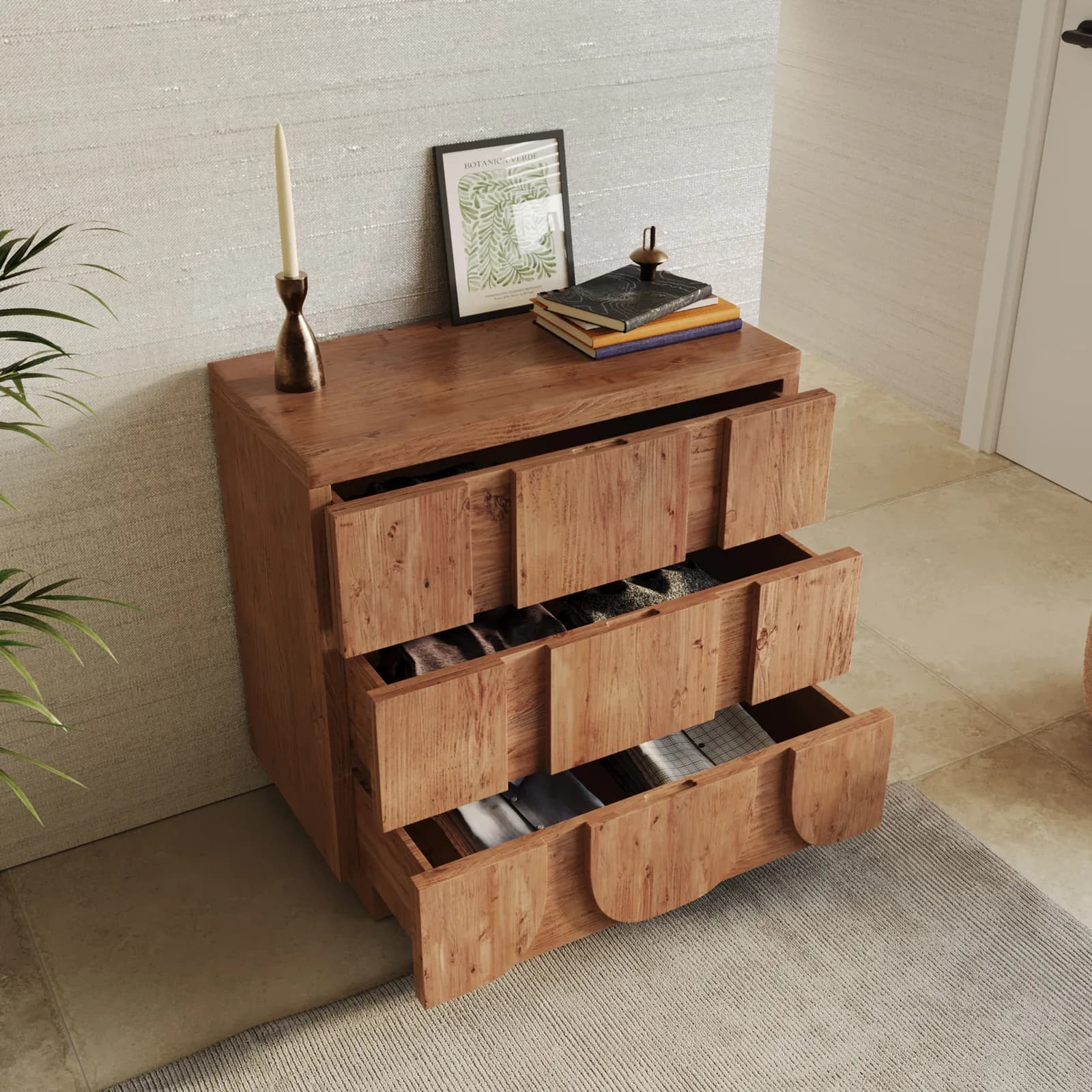 Cassettiera 75x75h cm in legno di acacia naturale con 3 cassetti - Artemide