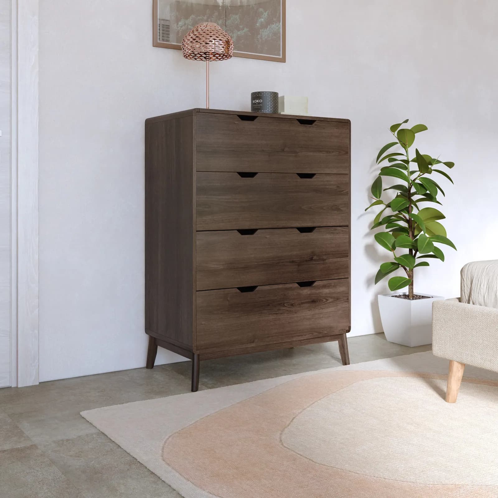 Cassettiera 80x110h cm in legno rovere kover con 4 cassetti - Ember