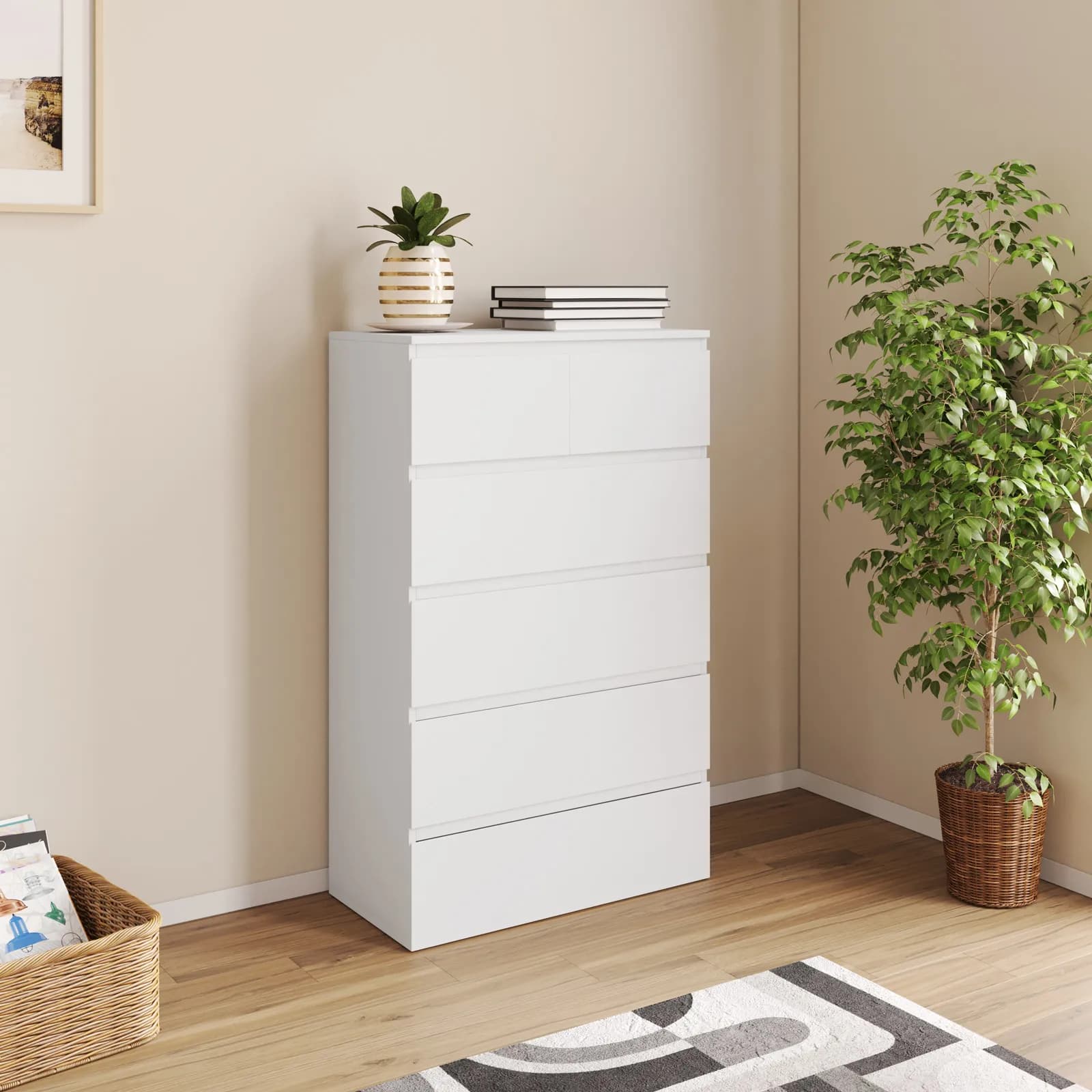 Cassettiera 80x132h cm bianco con 6 cassetti - Jules
