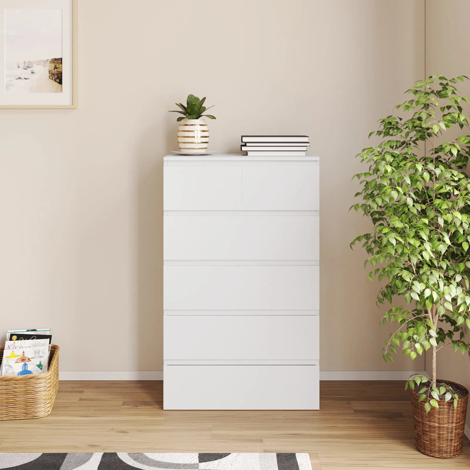 Cassettiera 80x132h cm bianco con 6 cassetti - Jules