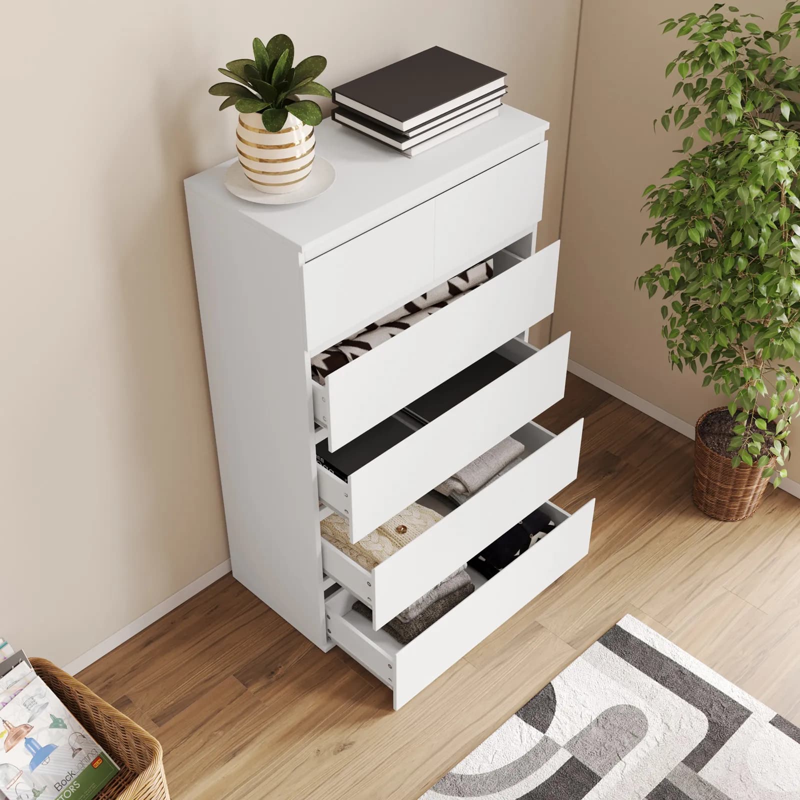 Cassettiera 80x132h cm bianco con 6 cassetti - Jules