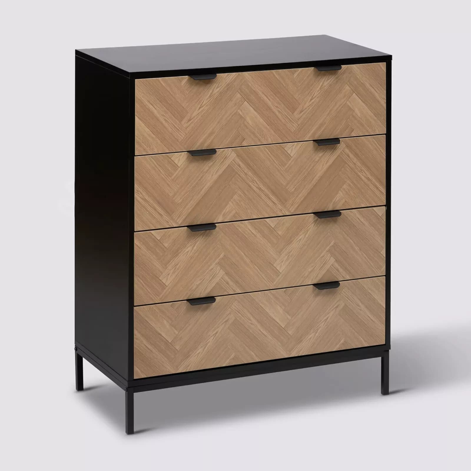 Cassettiera 80x40 cm nero con 4 cassetti effetto parquet - Blacky