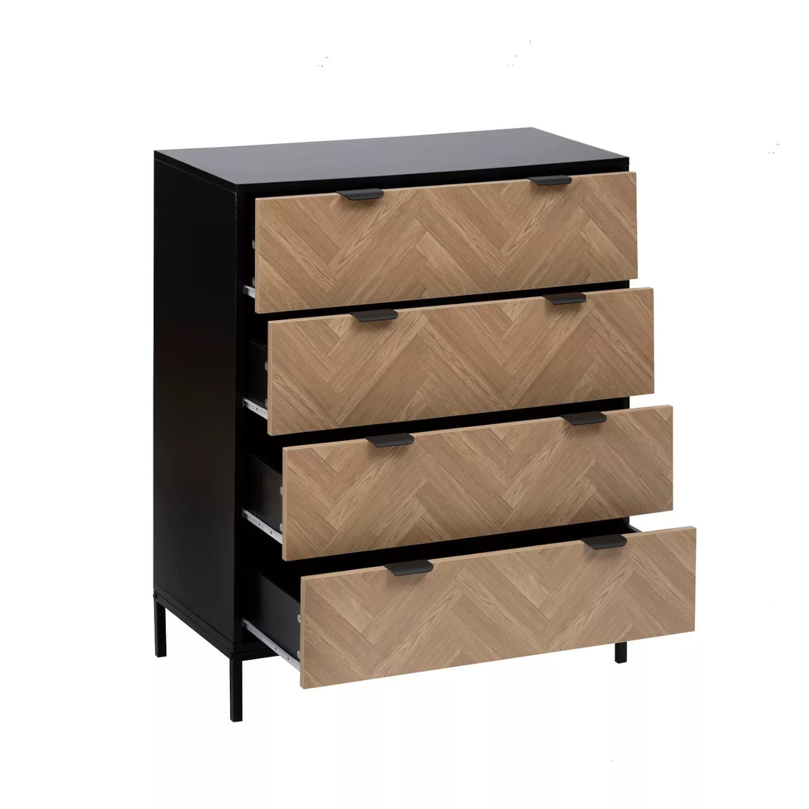 Cassettiera 80x40 cm nero con 4 cassetti effetto parquet - Blacky