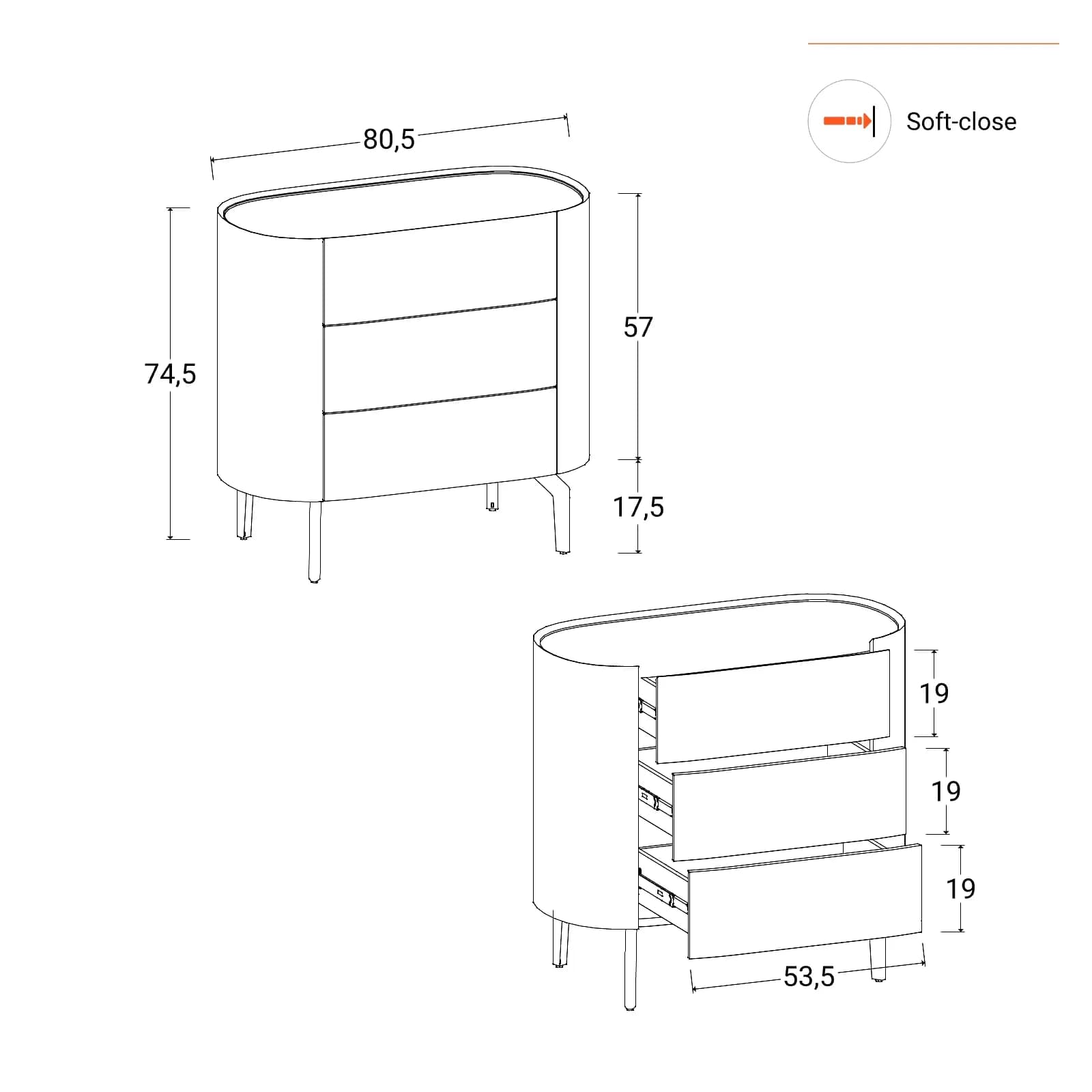 Cassettiera 81x75h cm noce e top in similpelle beige con 3 cassetti e gambe in metallo oro - Keegan