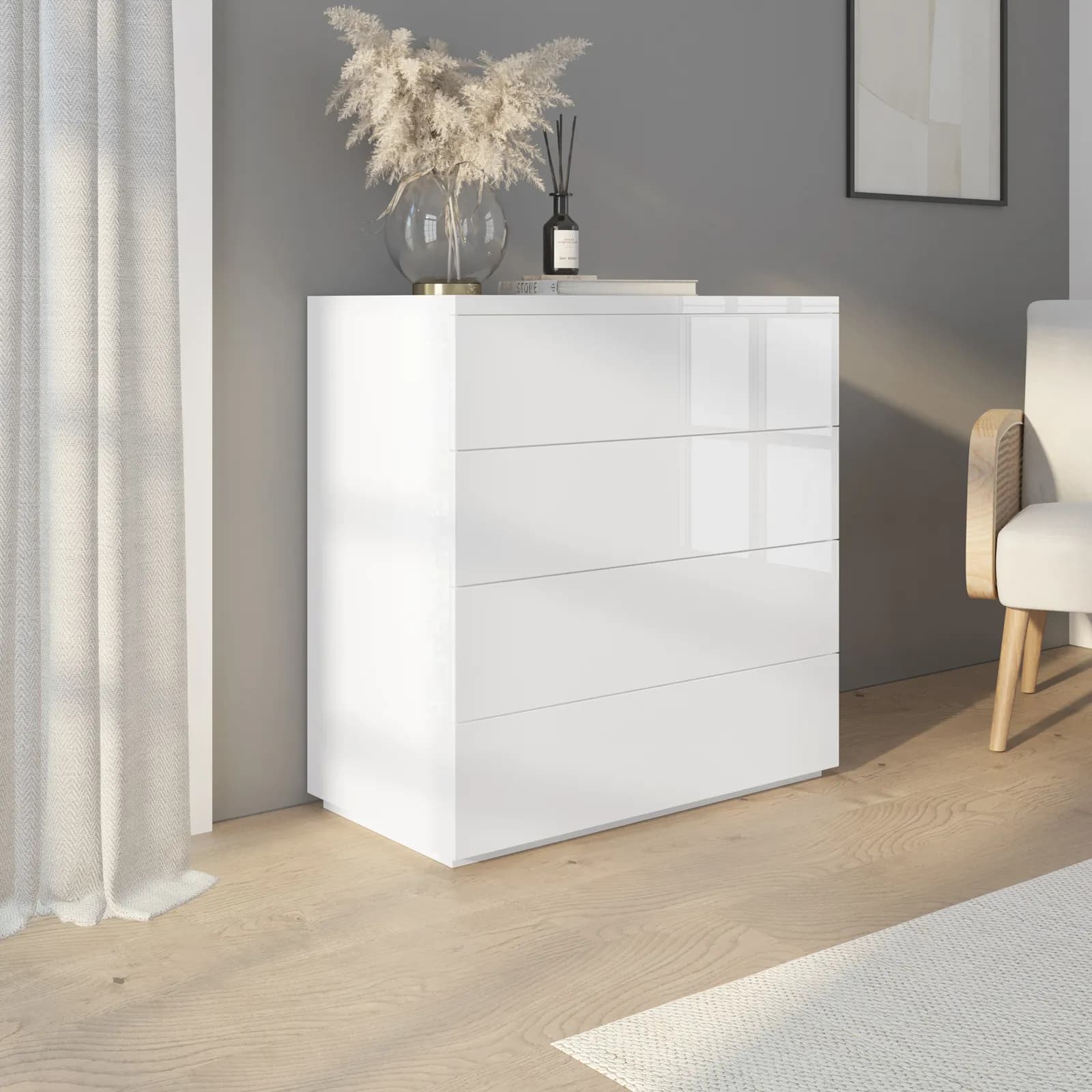 Cassettiera 85x88h cm con quattro cassetti bianco lucido - Reina