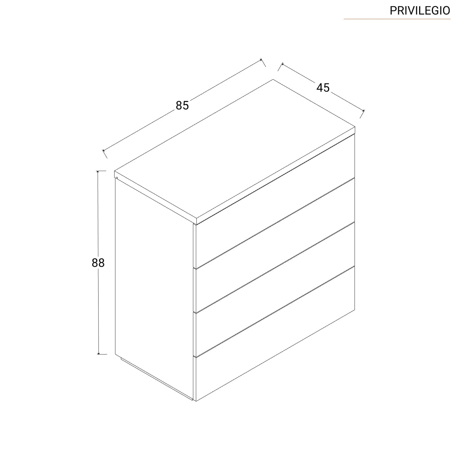 Cassettiera 85x88h cm con quattro cassetti bianco lucido - Reina