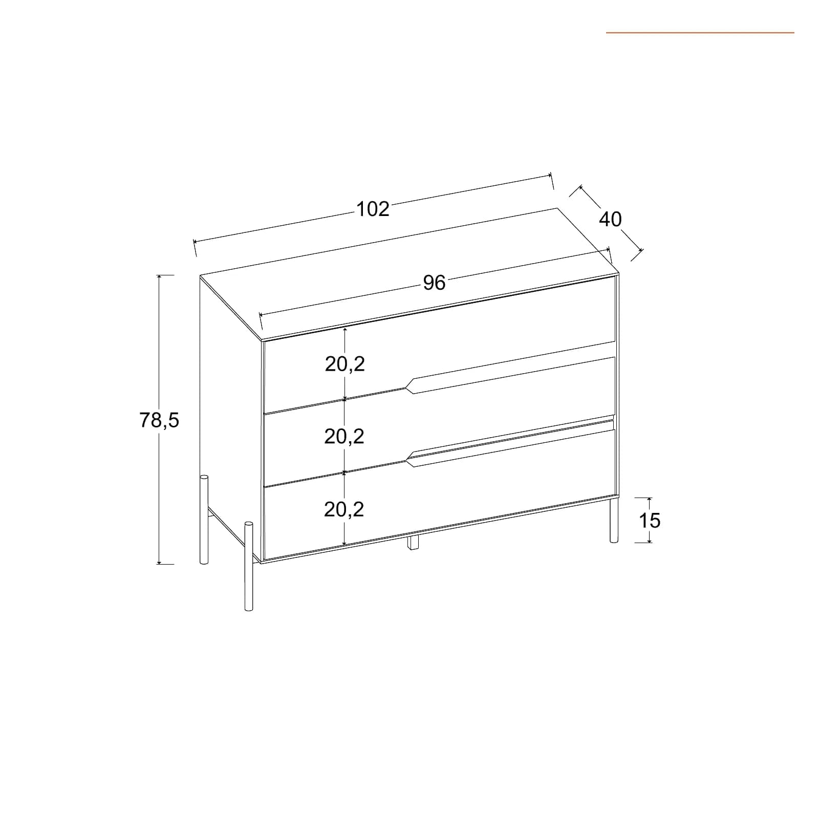 Cassettiera 98x78h cm rovere scuro e cashmere con 3 cassetti - Lygnes