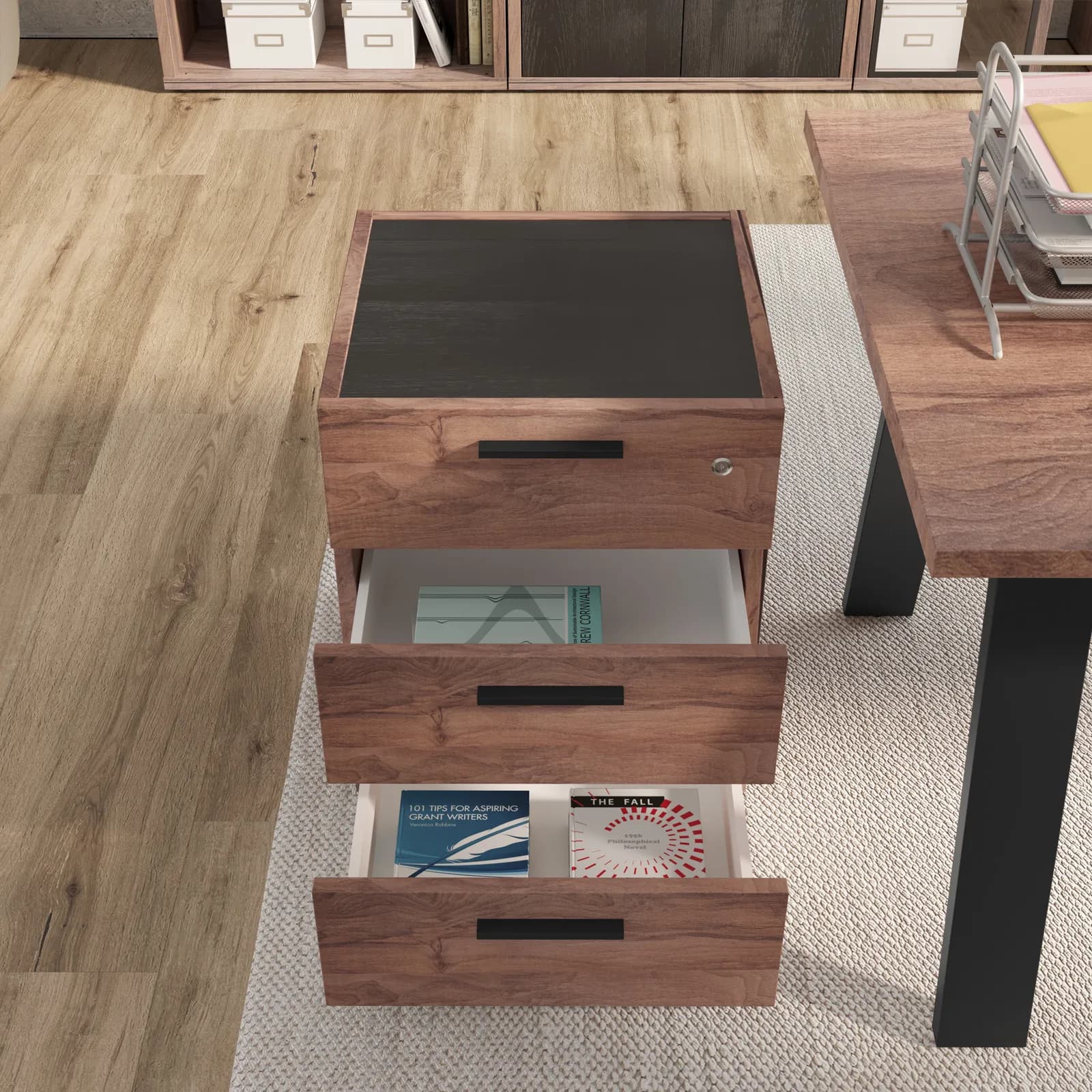 Cassettiera con 3 cassetti color noce con ruote a scomparsa - Historic brown