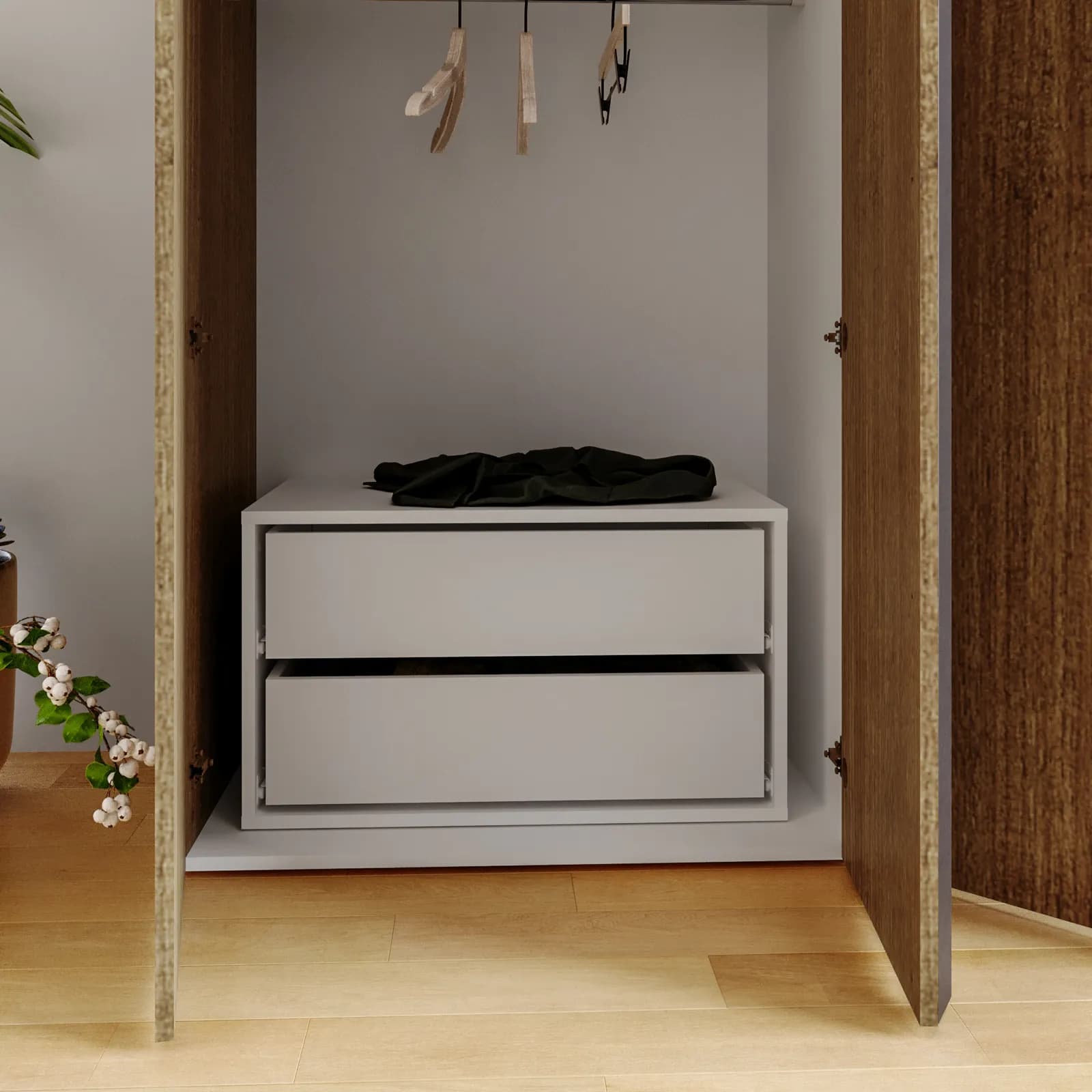 Cassettiera interna con 2 cassetti bianco opaco per armadio battente - Swift