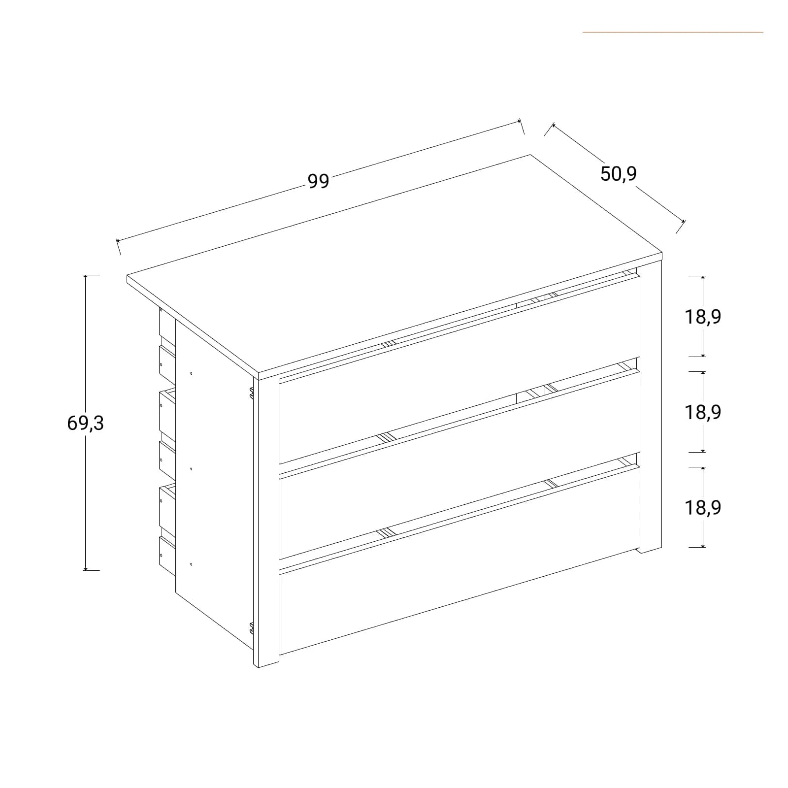 Cassettiera grigio effetto tessuto per armadio Alen da 200 e 300 cm