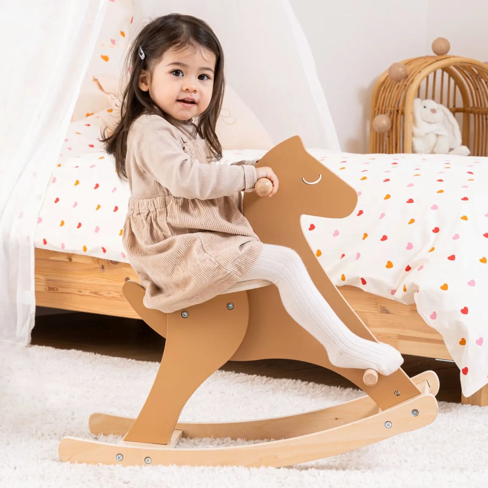 Cavallo a dondolo 64x55h cm in legno naturale e cacao - Kids