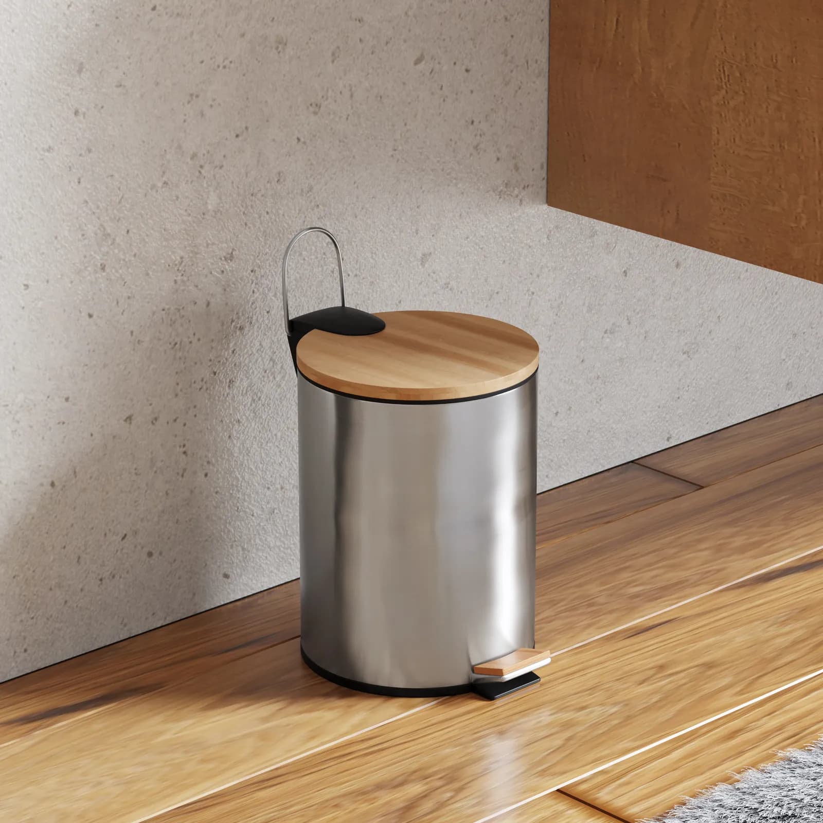 Cestino portarifiuti 3 litri in acciaio inox cromo con pedale e coperchio - Lovy