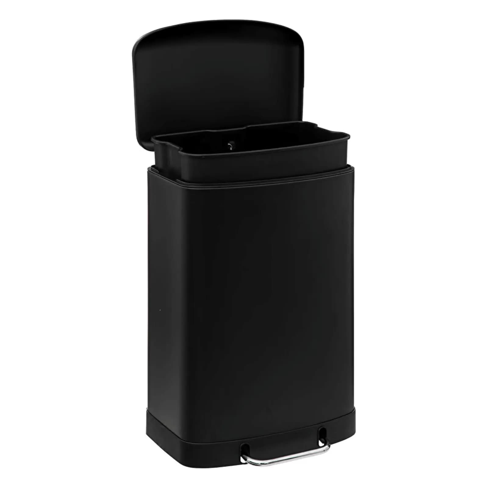 Cestino portarifiuti 50 litri in acciaio inox nero con pedale e cesto estraibile - Ednha