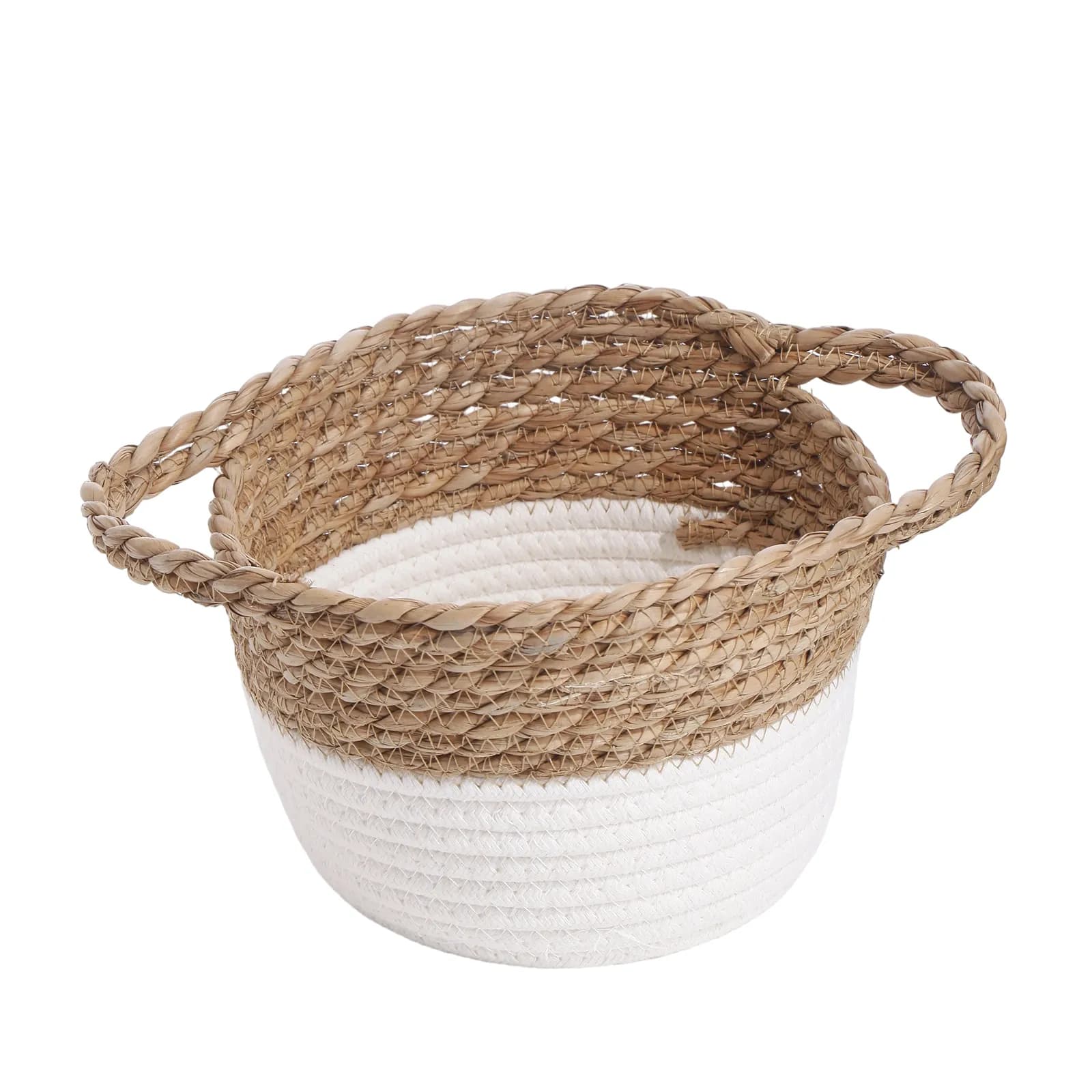 Cesto contenitore 20,5x15h cm in rattan e corda bianco
