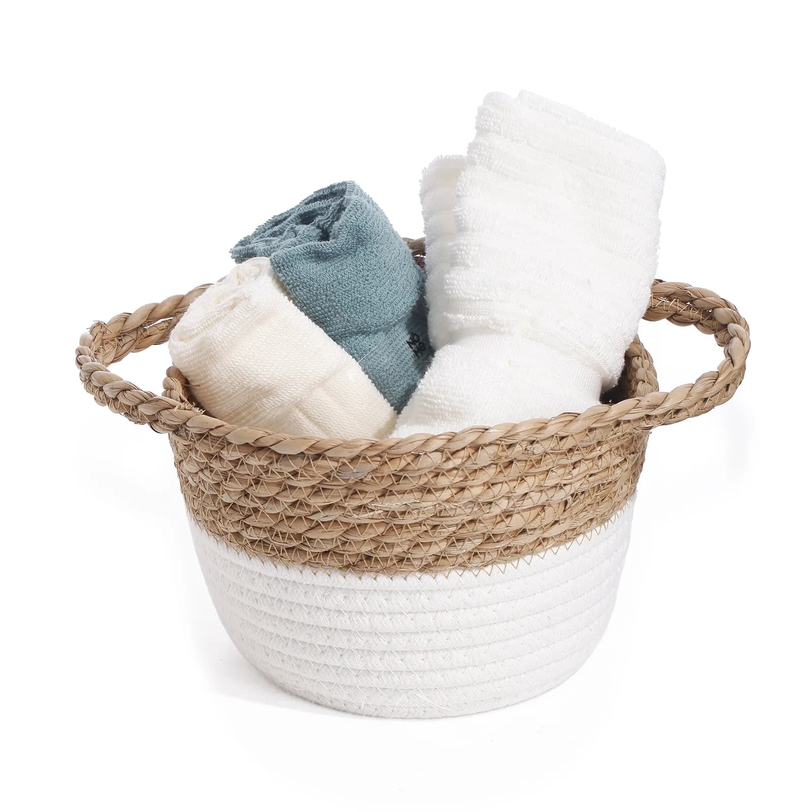 Cesto contenitore 20,5x15h cm in rattan e corda bianco