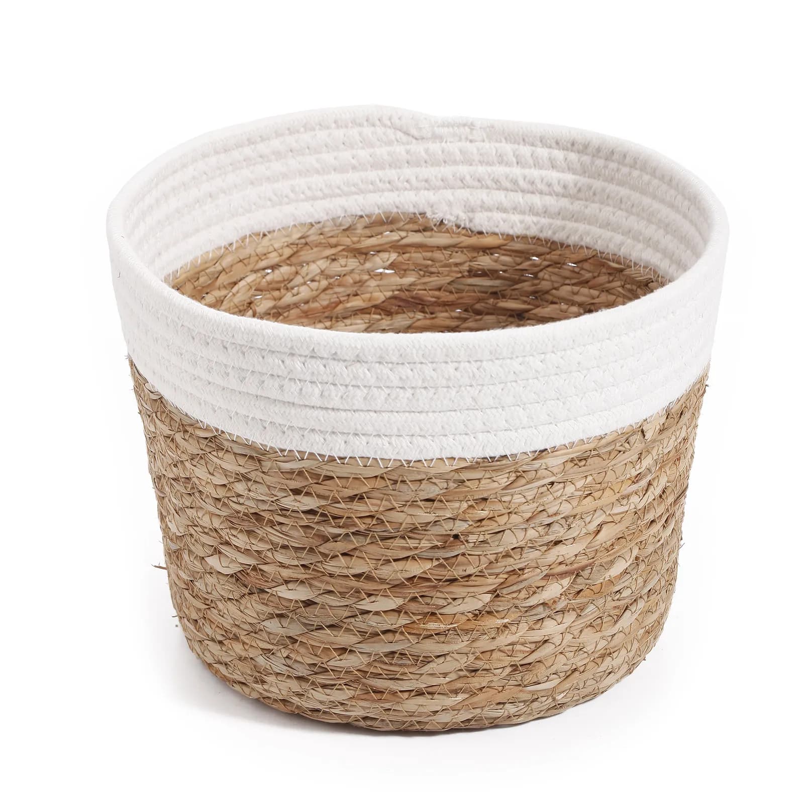 Cesto contenitore 25x18h cm in rattan e corda bianco