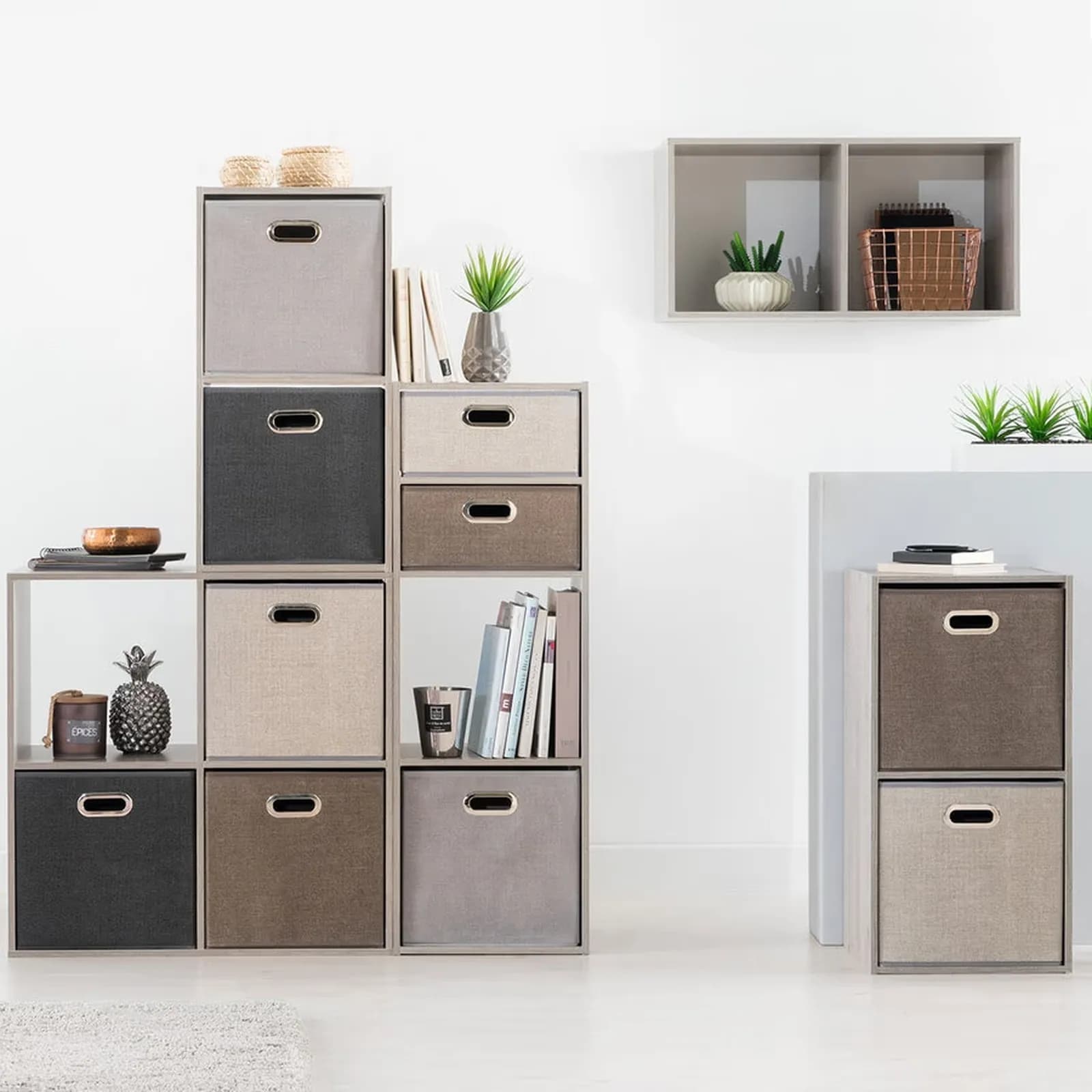 Cesto contenitore 31x15h cm in tessuto beige screziato