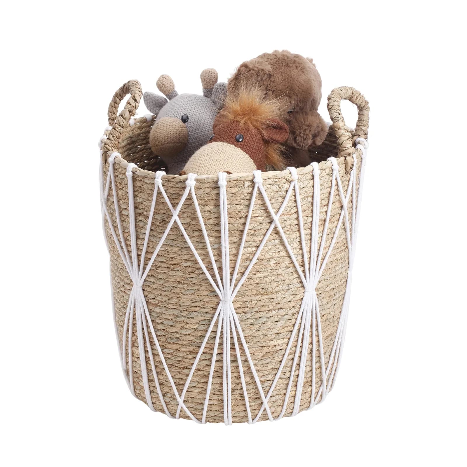 Cesto contenitore 33x33h cm in rattan e corda bianco