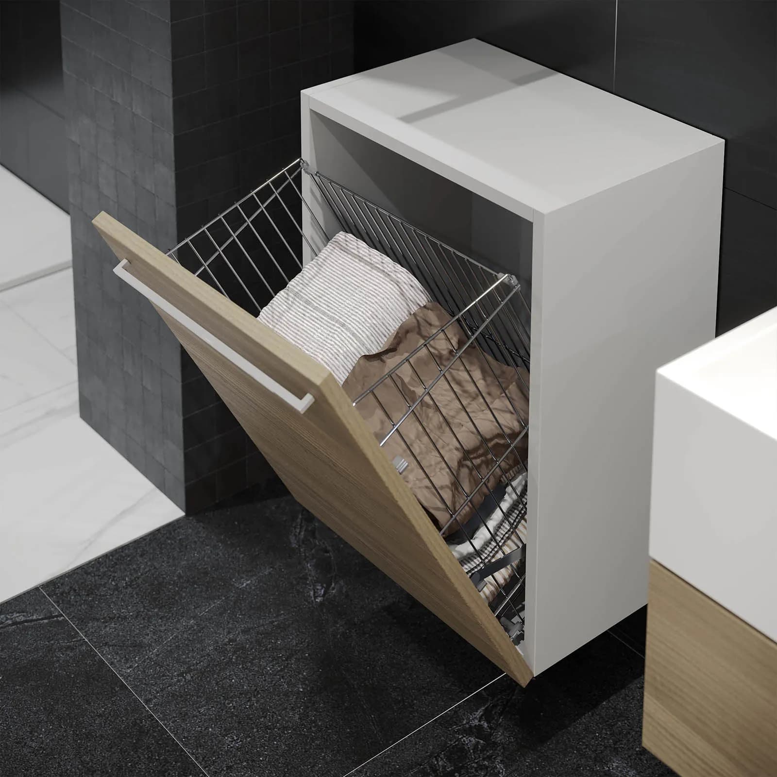 Cesto per lavanderia per moduli da 45 cm in acciaio cromo - Slined