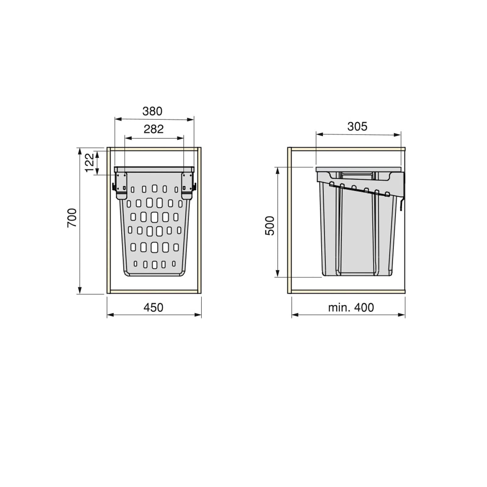 Cesto per lavanderia per moduli da 45 cm in termoplastica - Slined