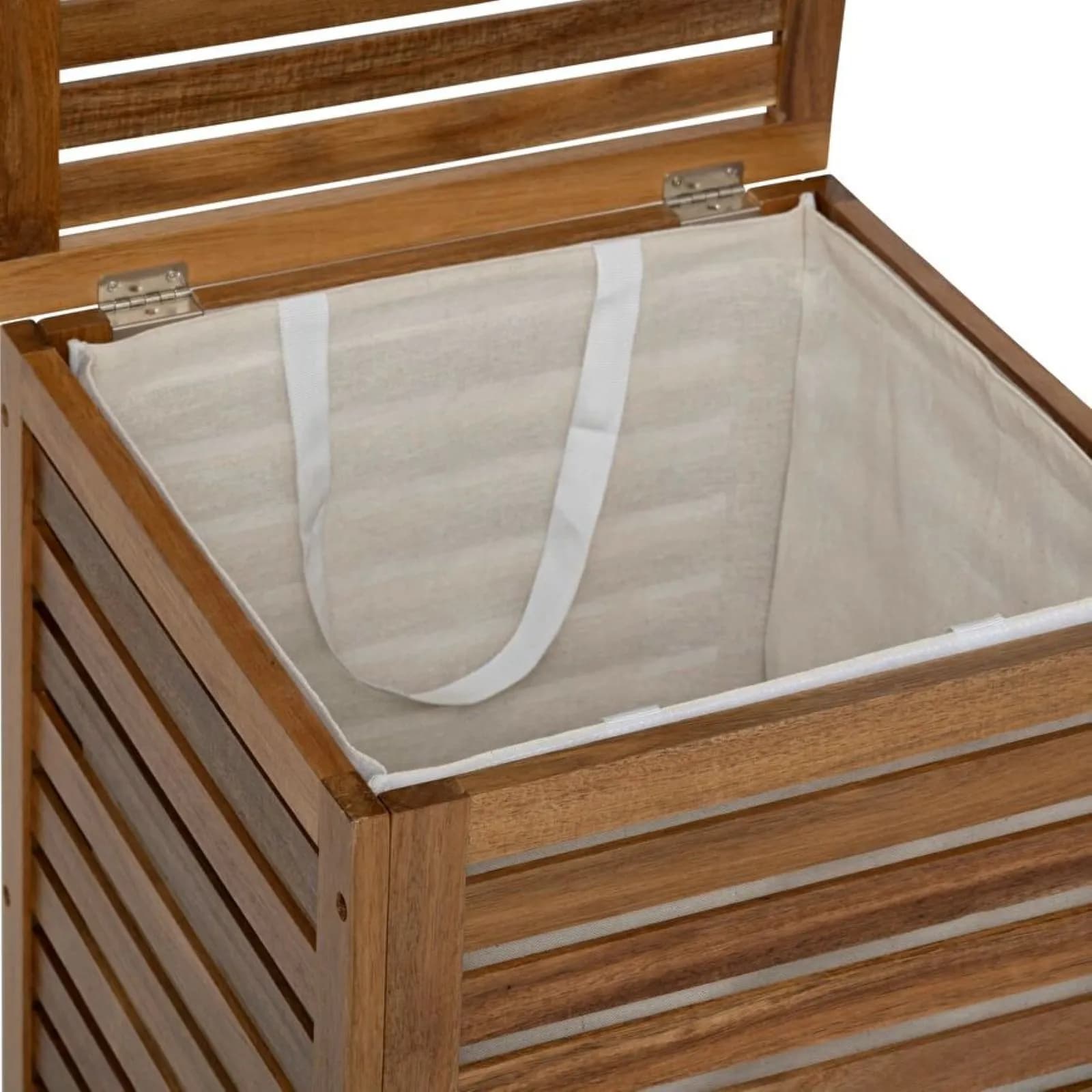 Cesto portabiancheria 65 L in legno di acacia naturale e cotone