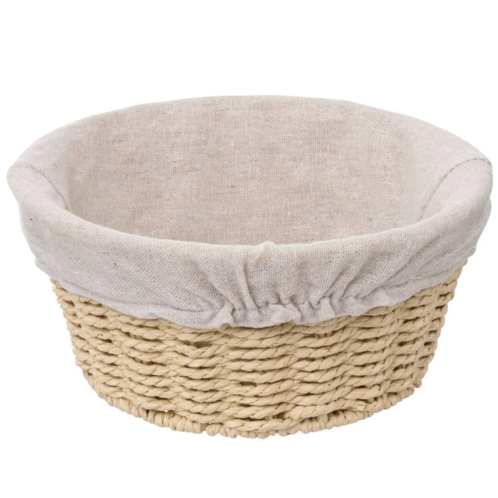 Cesto portapane rotondo 21 cm intrecciato in corda beige e cotone
