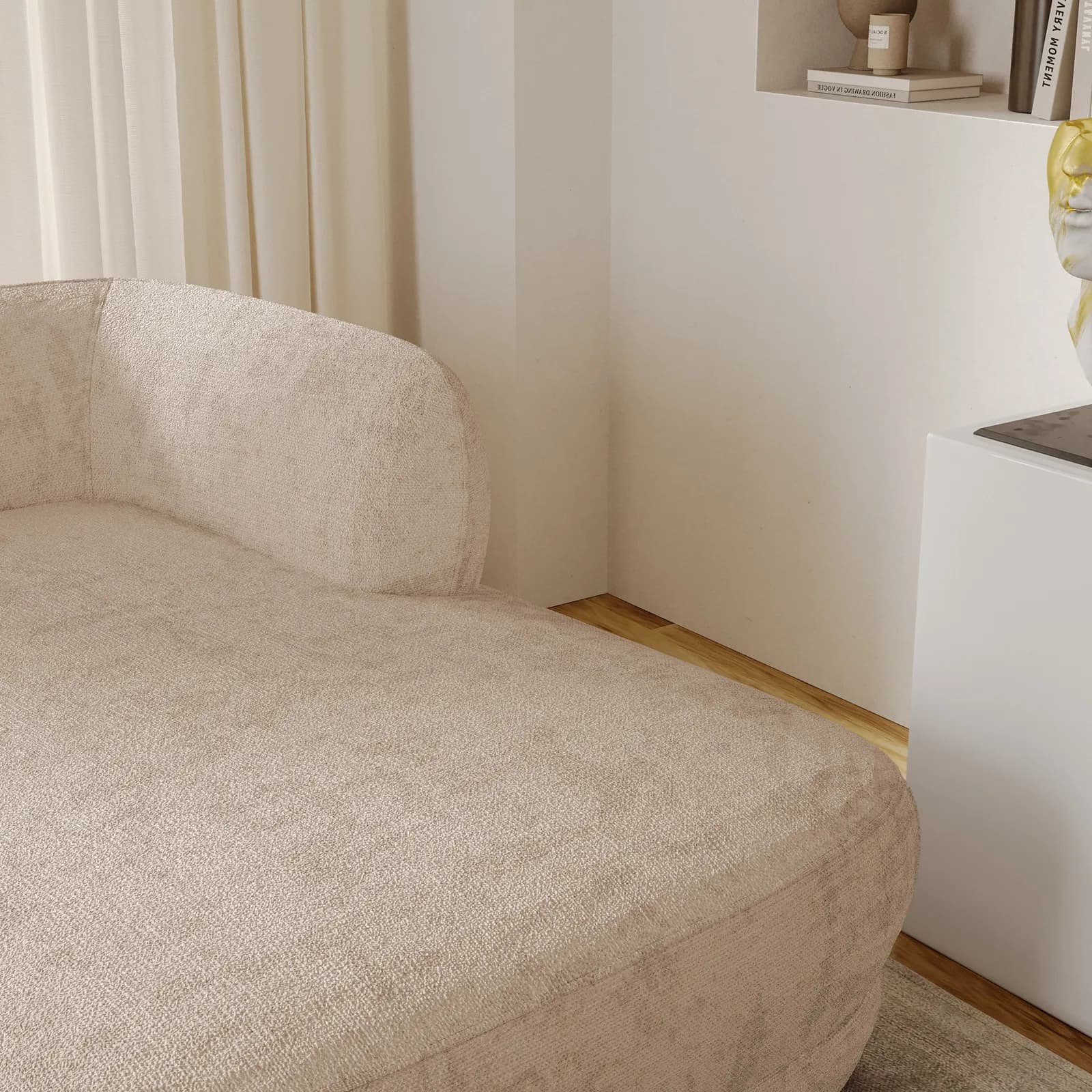 Chaise longue modulare in tessuto di ciniglia beige con schienale angolare destro - Cuddle