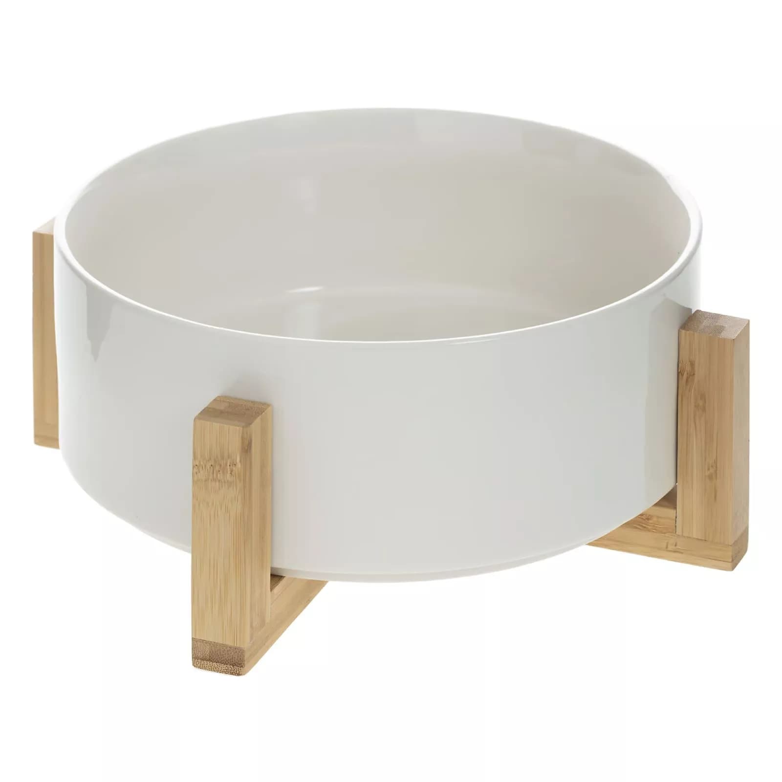 Ciotola insalatiera rotonda 23 cm in ceramica bianco e bambù naturale
